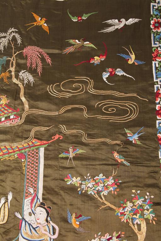 Antique Embroidered Chinese Wall Hanging For Sale at 1stdibs