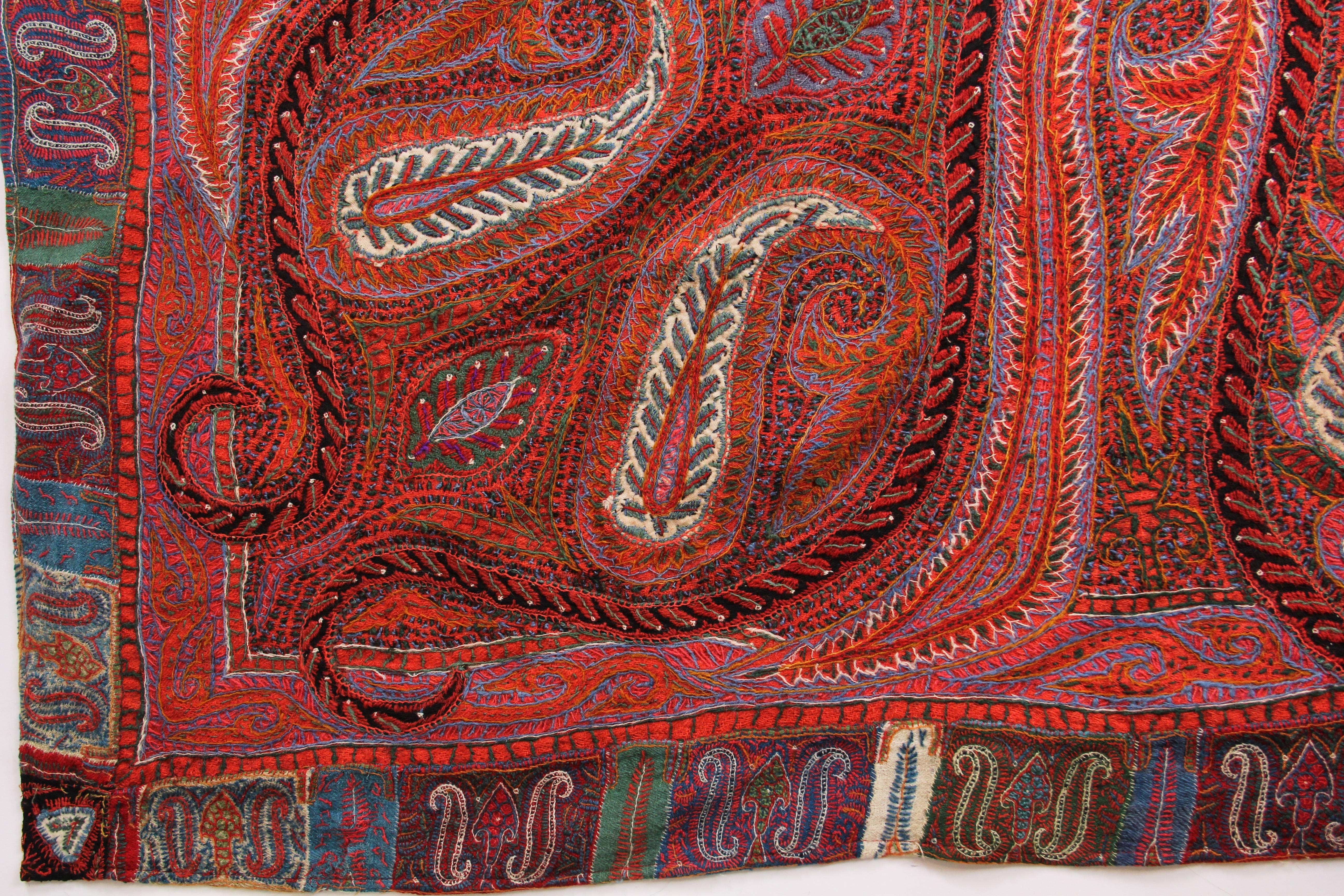 Brown Antique Indian Embroidered Paisley Shawl blanket