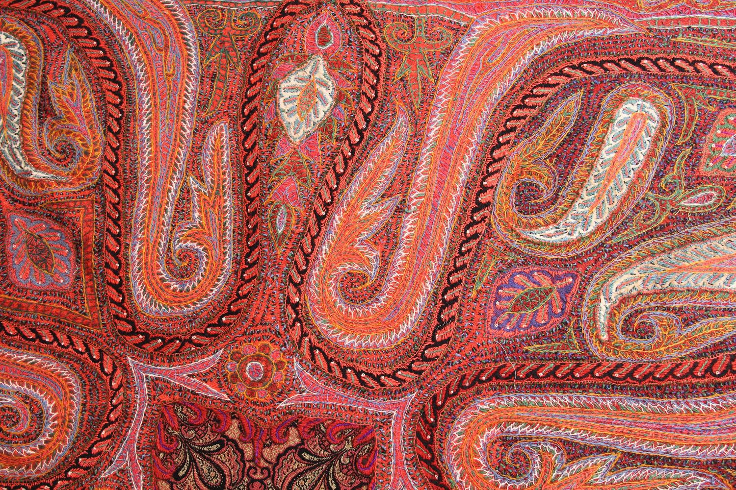 Antique Indian Embroidered Paisley Shawl blanket For Sale at 1stdibs