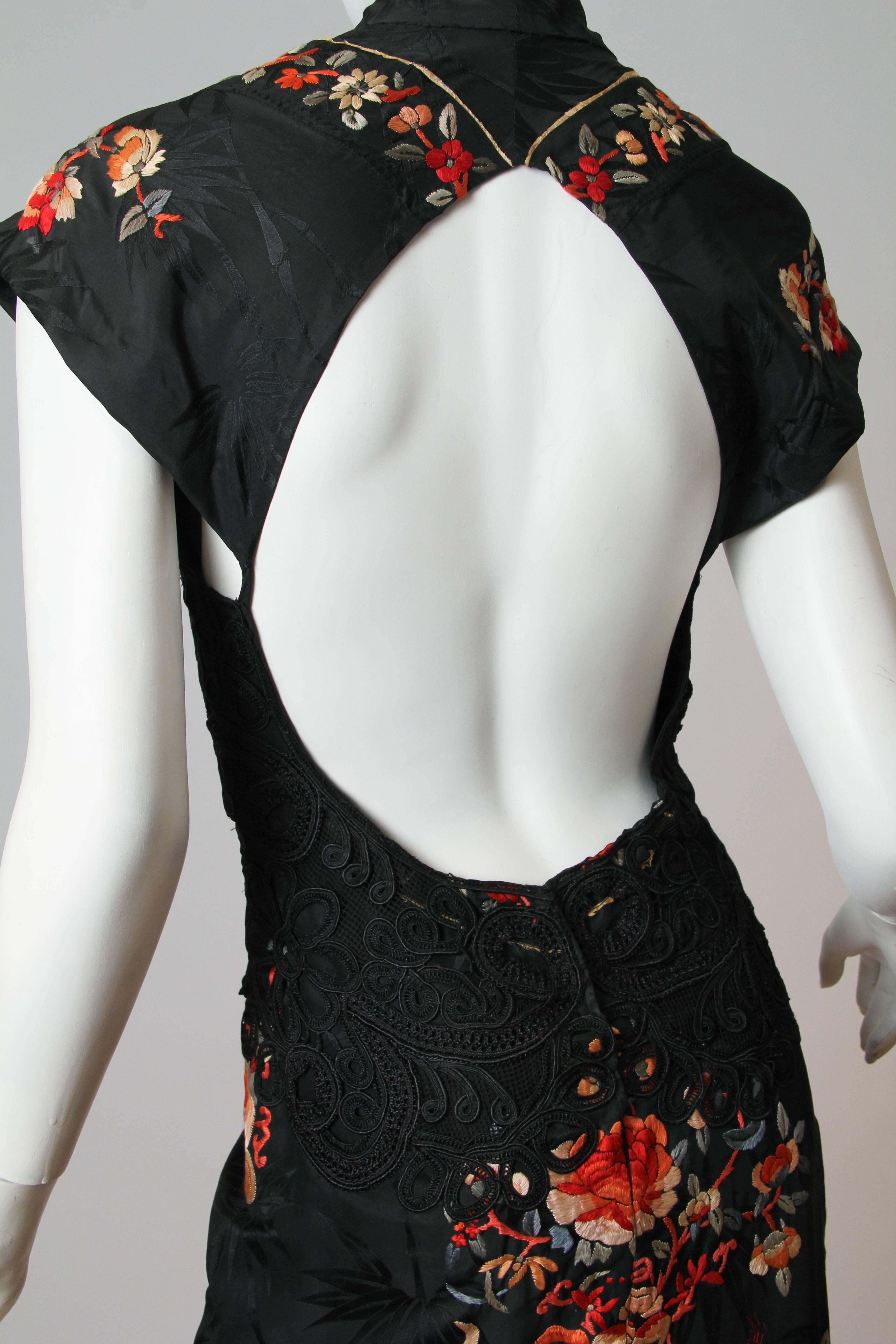 Backless Hand Embroidered Chinese Dress with Victorian Lace 2