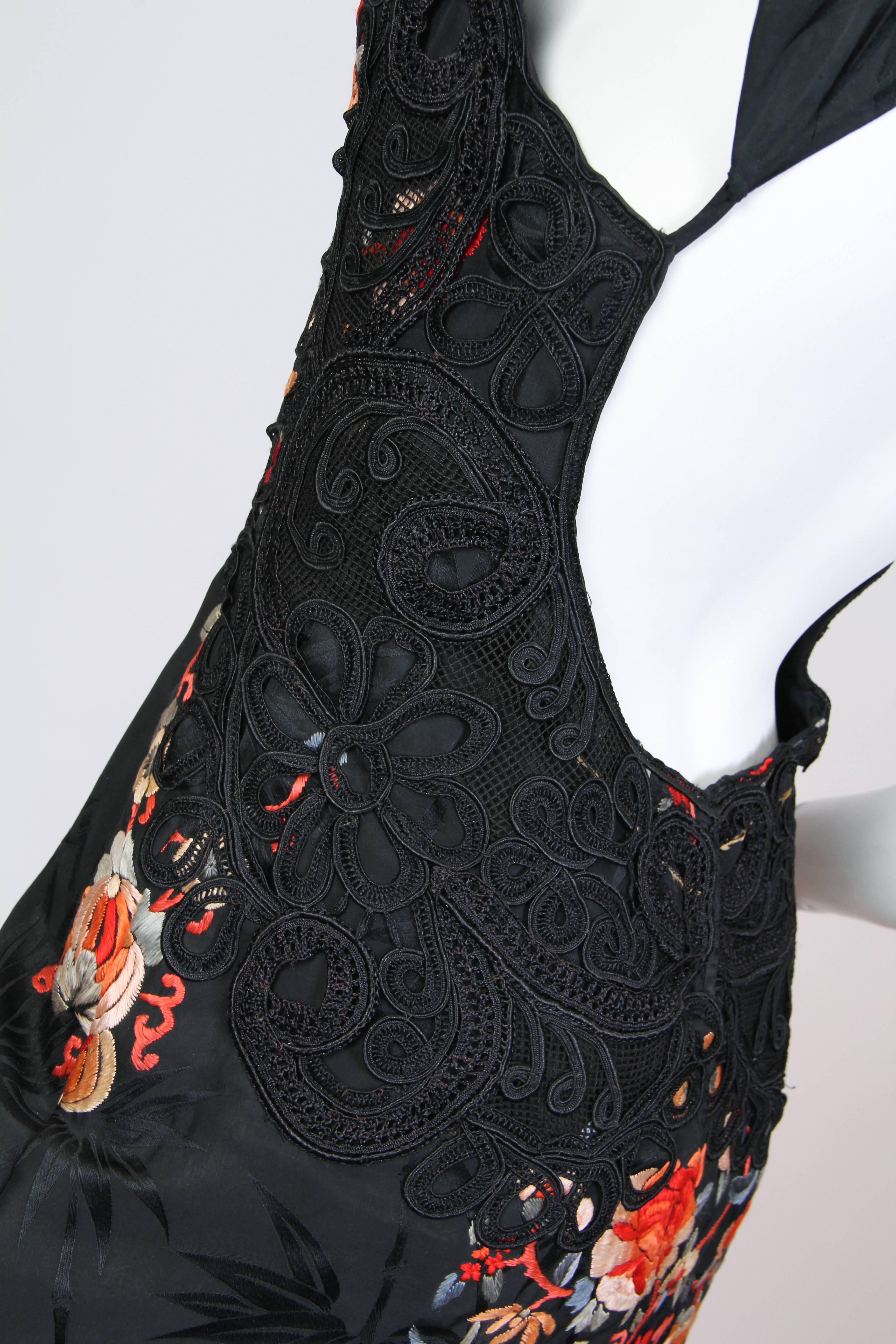 Backless Hand Embroidered Chinese Dress with Victorian Lace 3