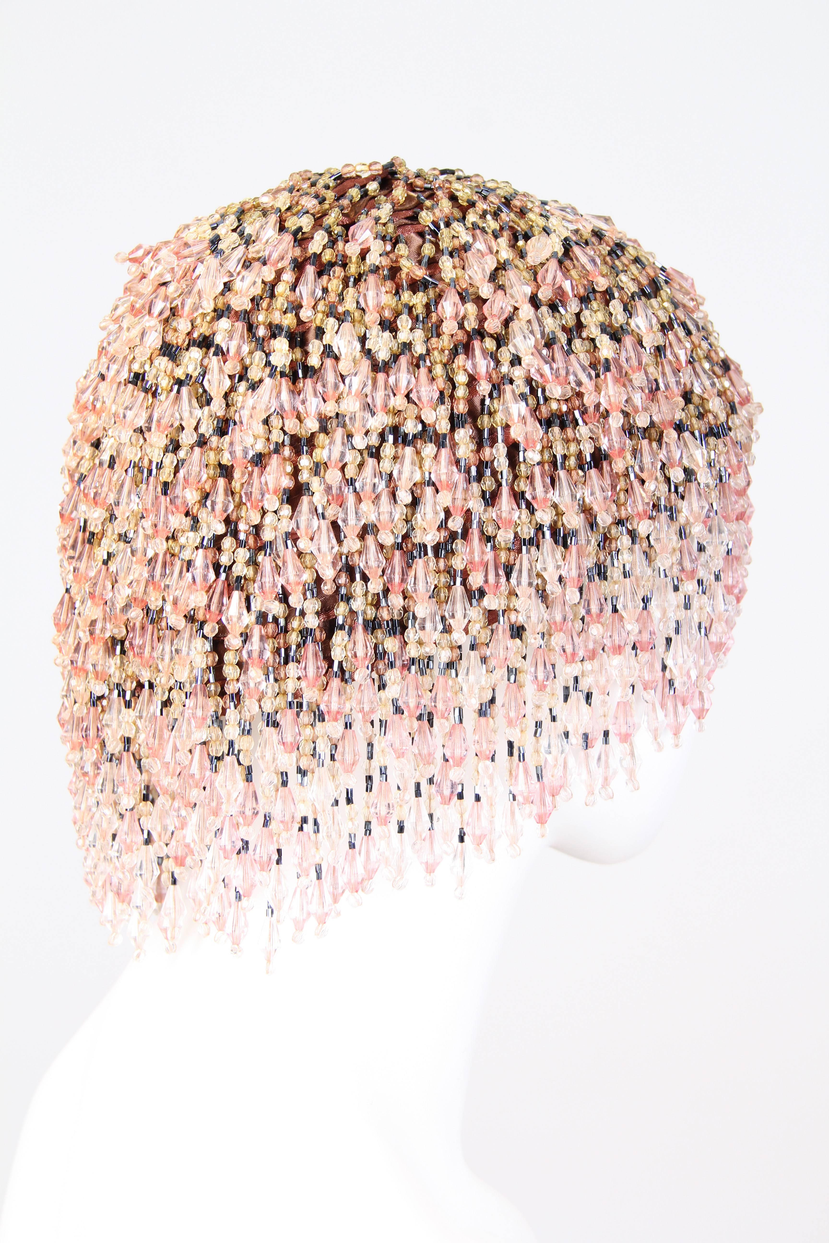 1970s Beaded Fringe Headdress In Excellent Condition In New York, NY
