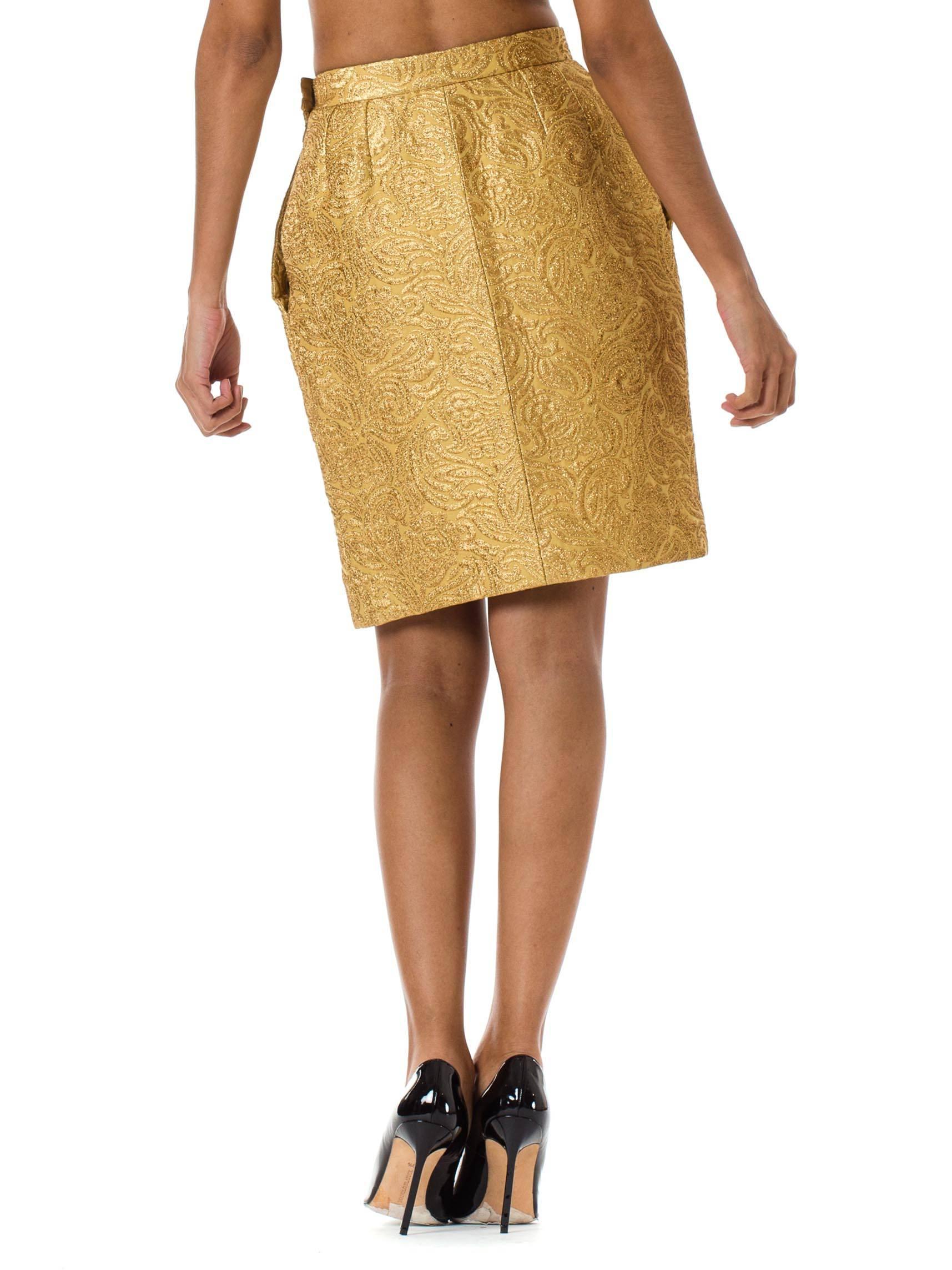 Yves Saint Laurent YSL Gold Lamé Skirt In Excellent Condition In New York, NY