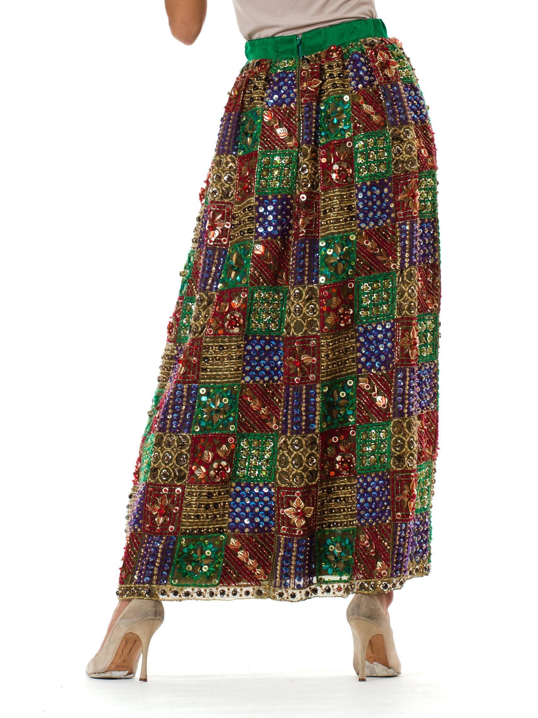 Women's 1960S MALCOLM STARR Jeweltone Silk Organza Fully Beaded And Embroidered Maxi Sk
