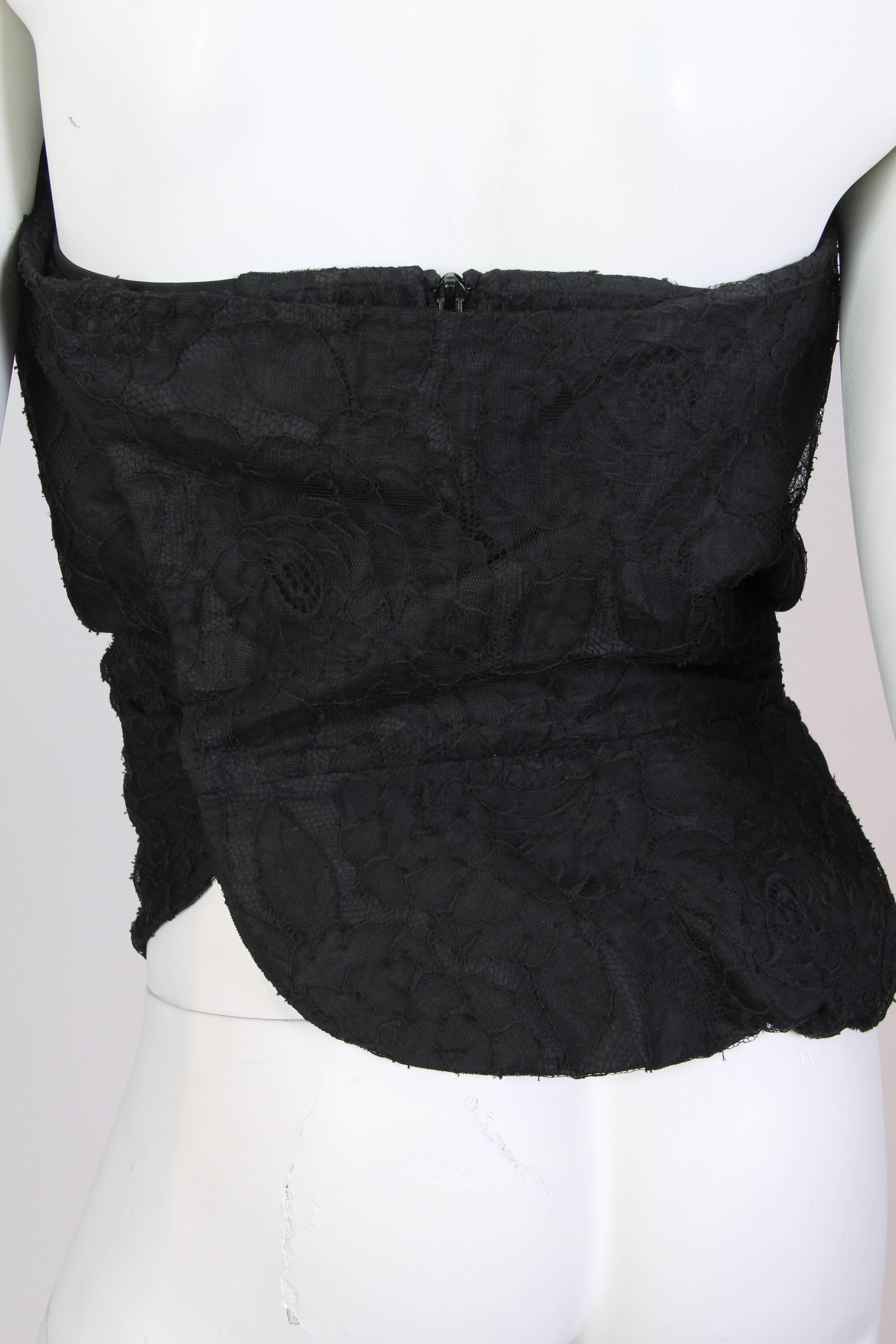 2000S VIVIENNE WESTWOOD Black Chantilly Lace Draped Strapless Gold Label Corset In Excellent Condition In New York, NY