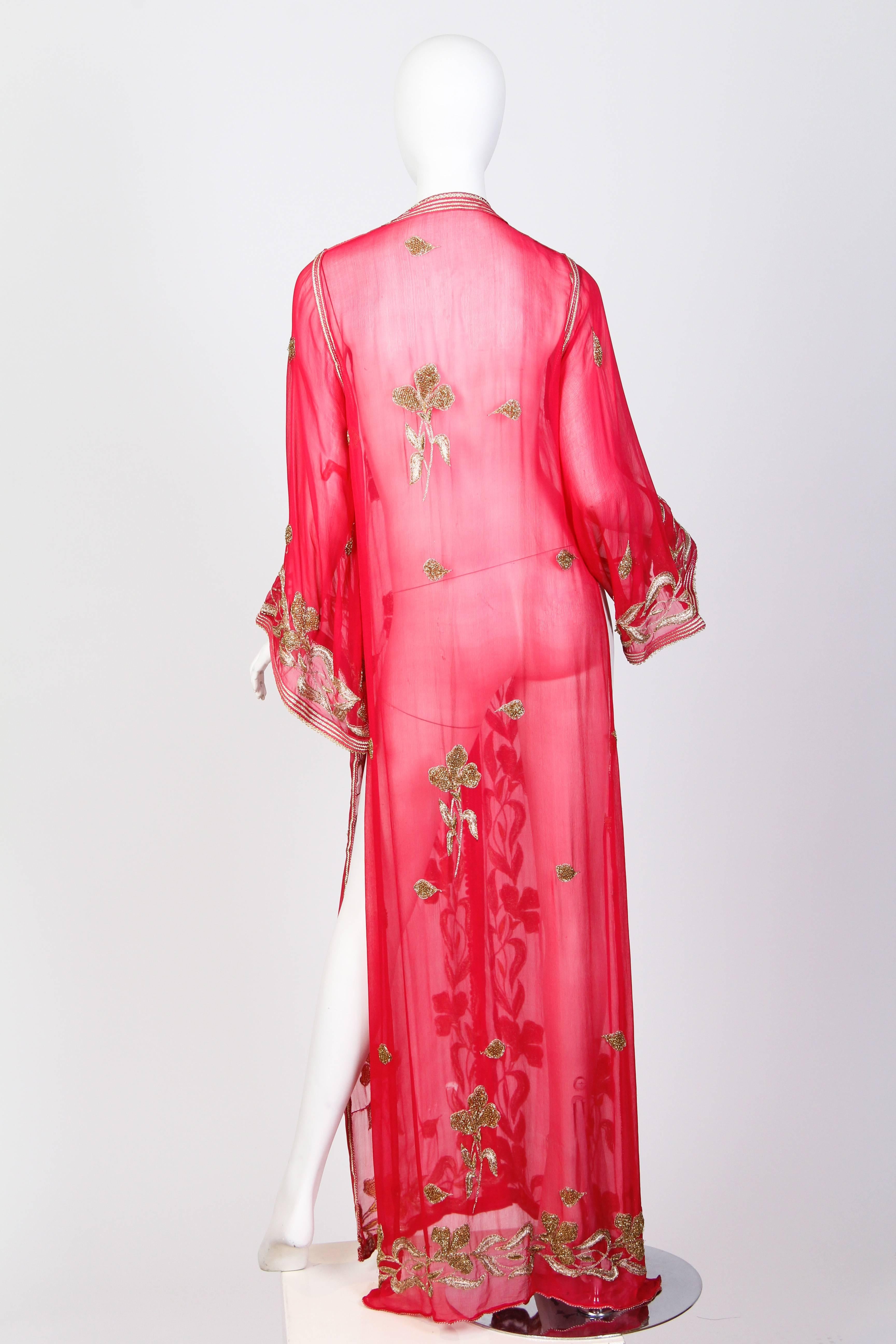 Metal Embroidered Chiffon Kaftan In Excellent Condition In New York, NY
