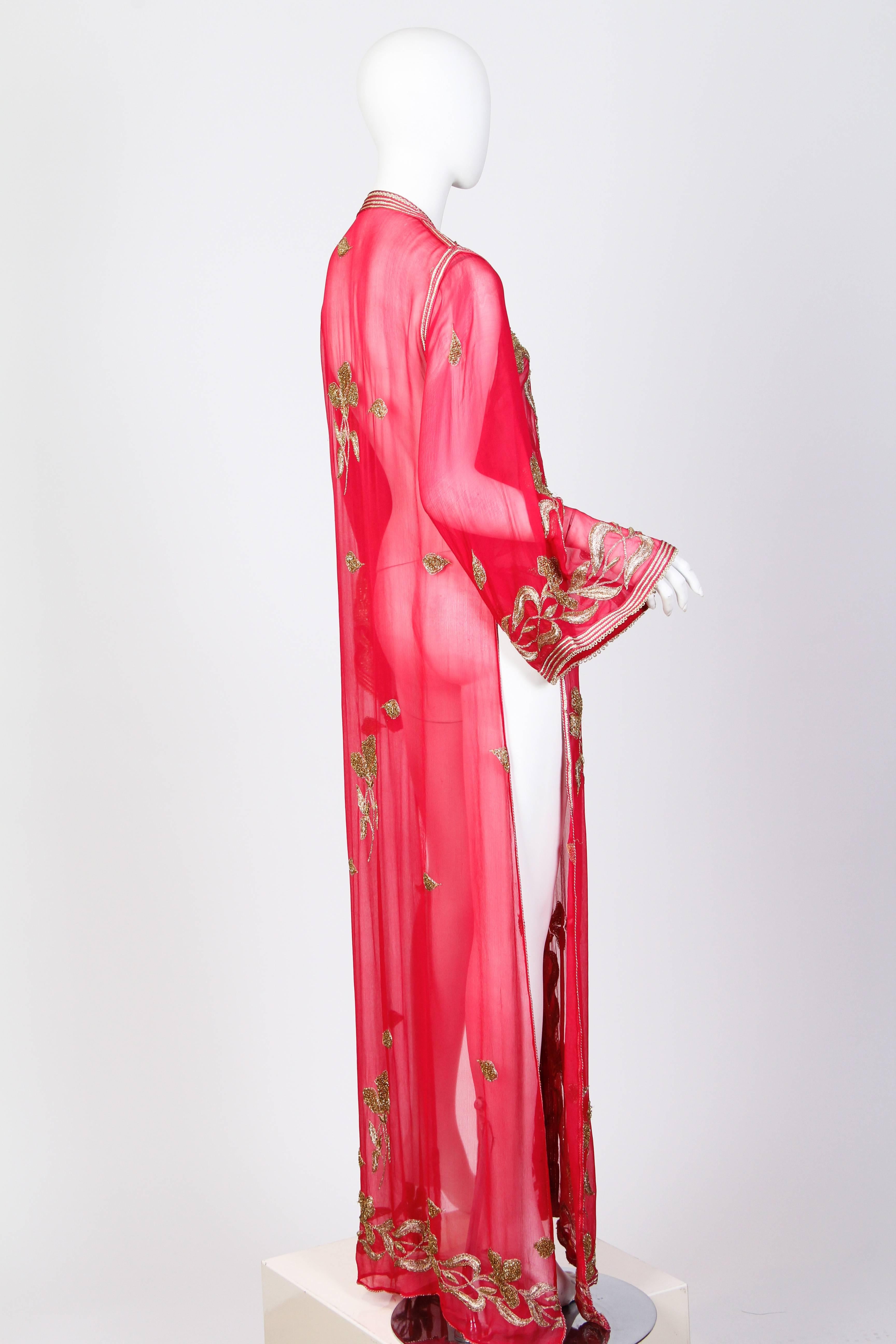 Pink Metal Embroidered Chiffon Kaftan