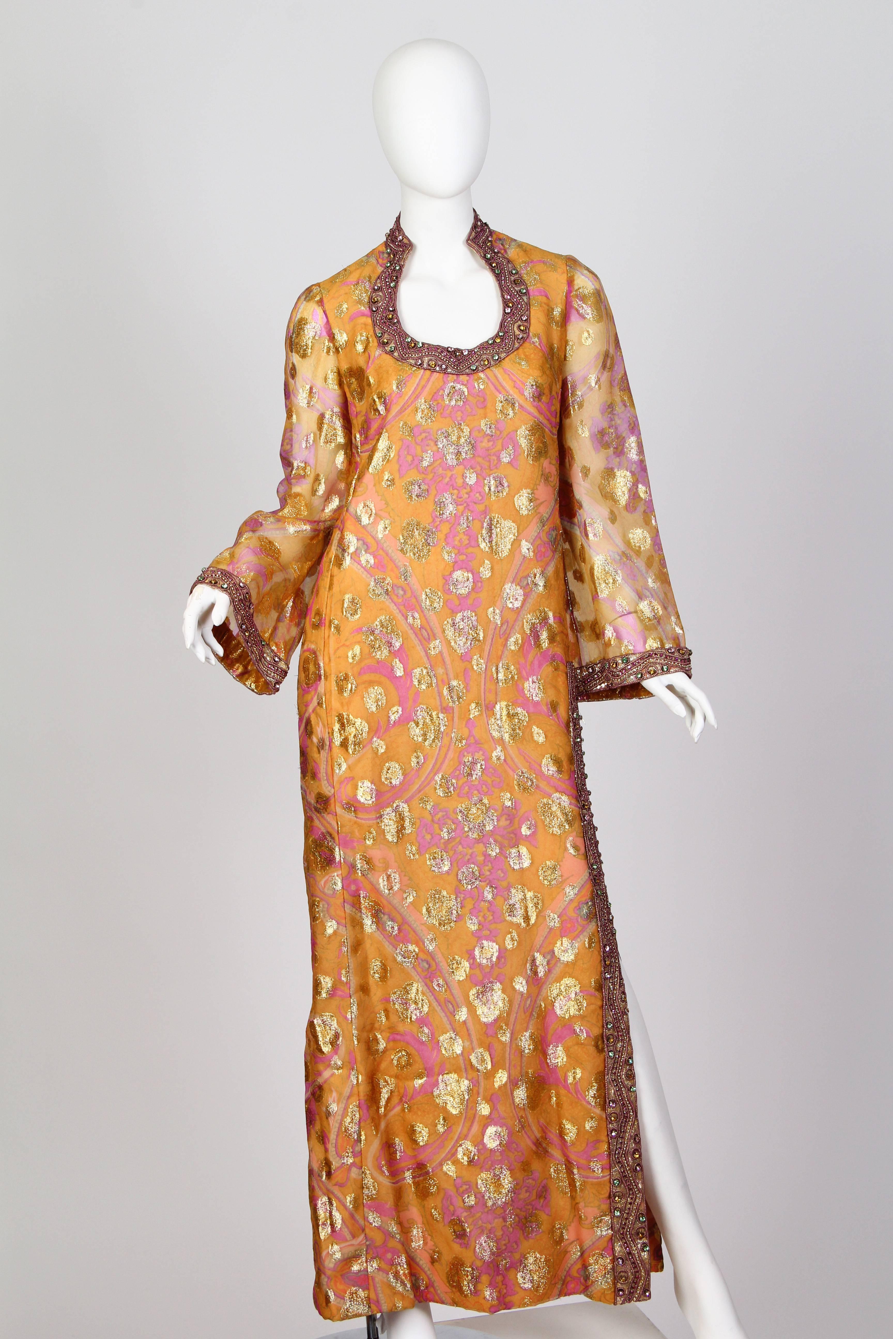 1960s Luxe Bohemian Dress with Crystals In Excellent Condition In New York, NY