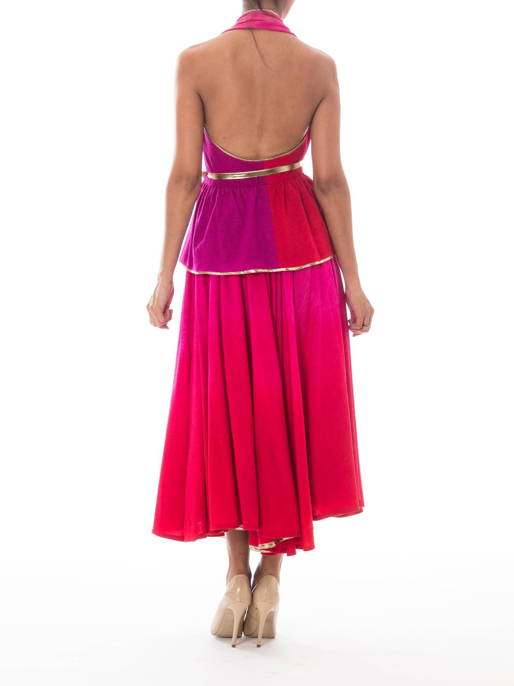 Women's 1970S GIORGIO SANT'angelo Pink & Purple Wool Jersey Ombré Dyed Halter Top Skirt For Sale