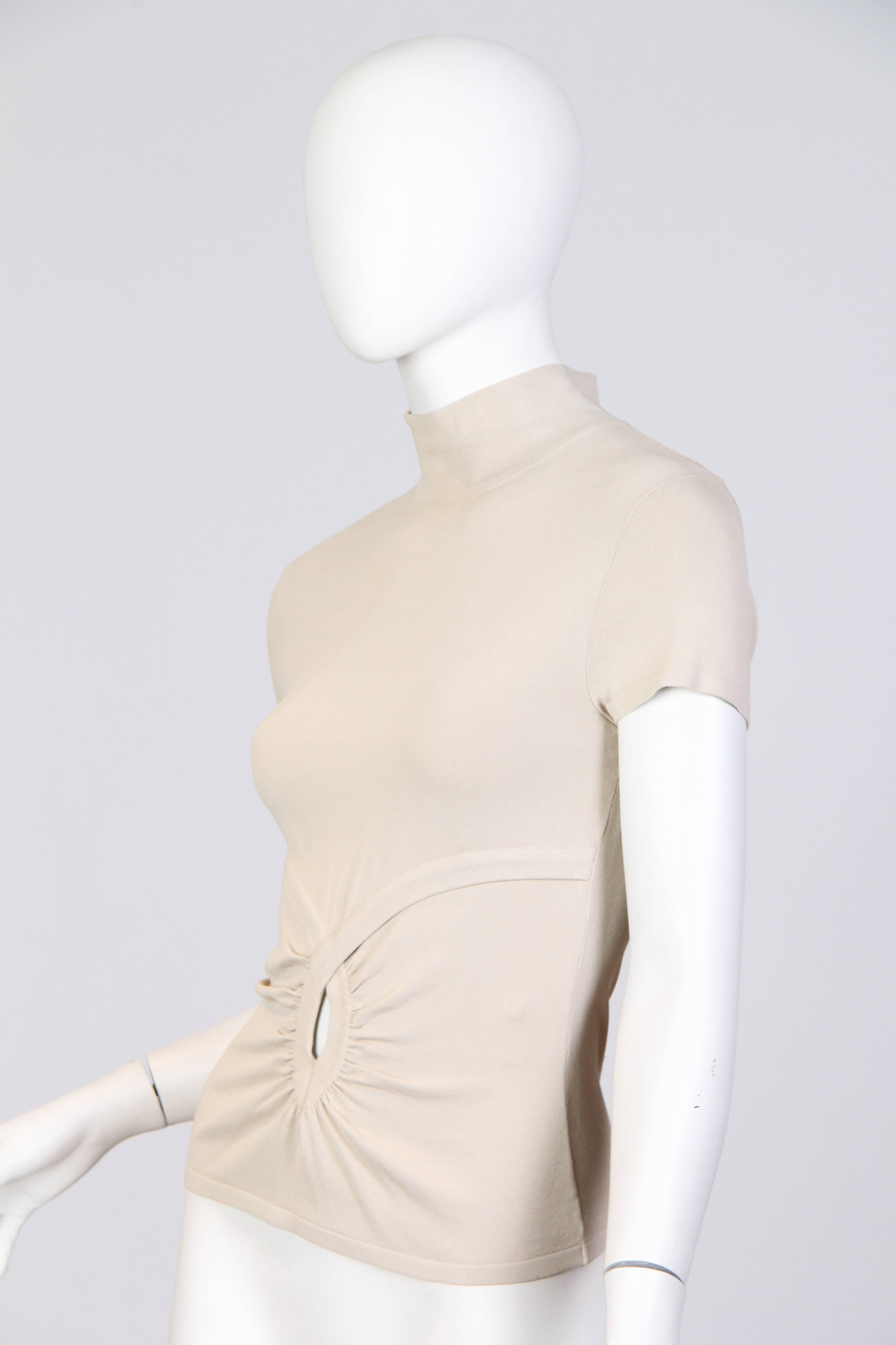 1990S VALENTINO Beige Viscose Blend Jersey Knit Top In Excellent Condition In New York, NY