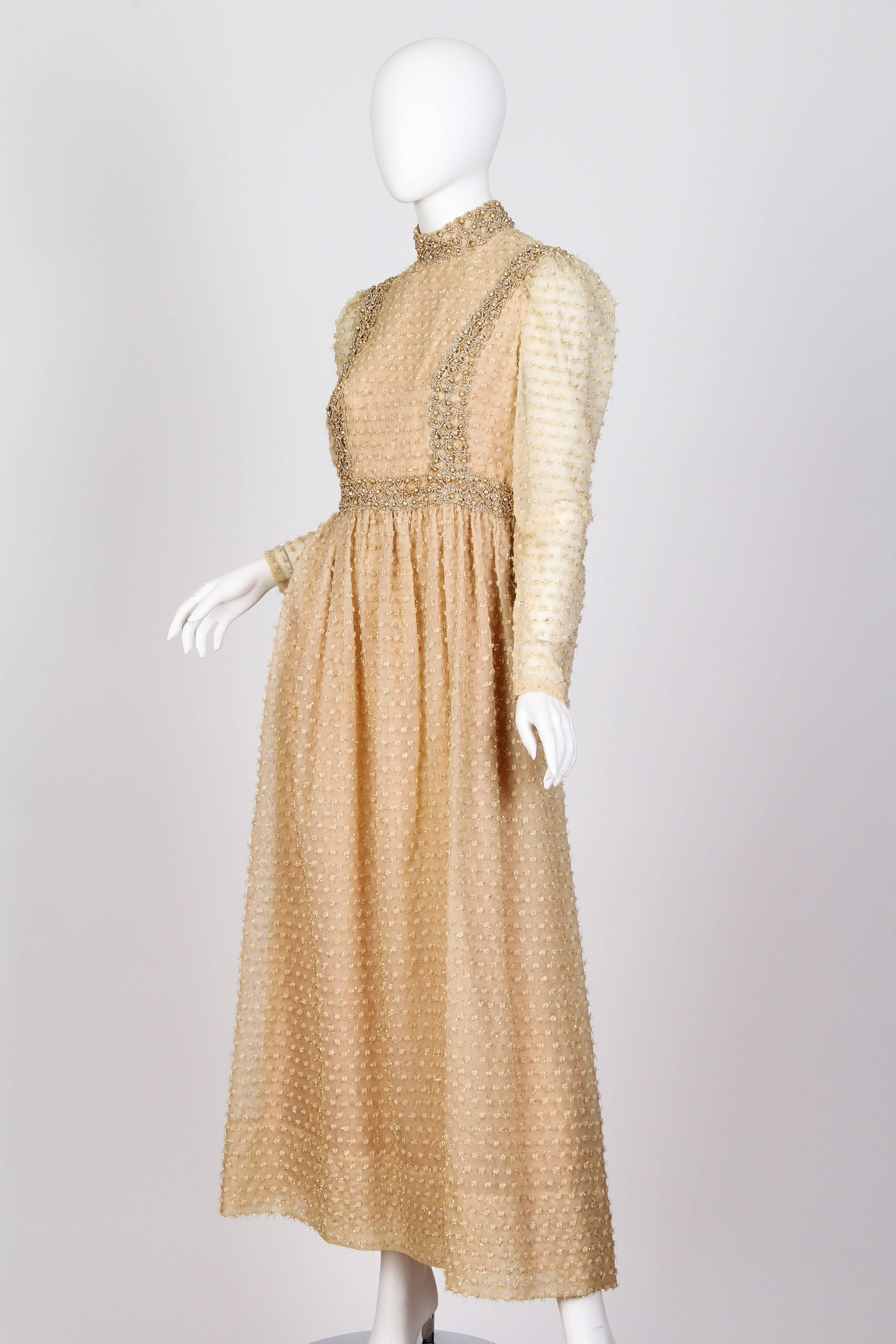Gold 1960s Oscar de La Renta Boutique Dress In Excellent Condition In New York, NY