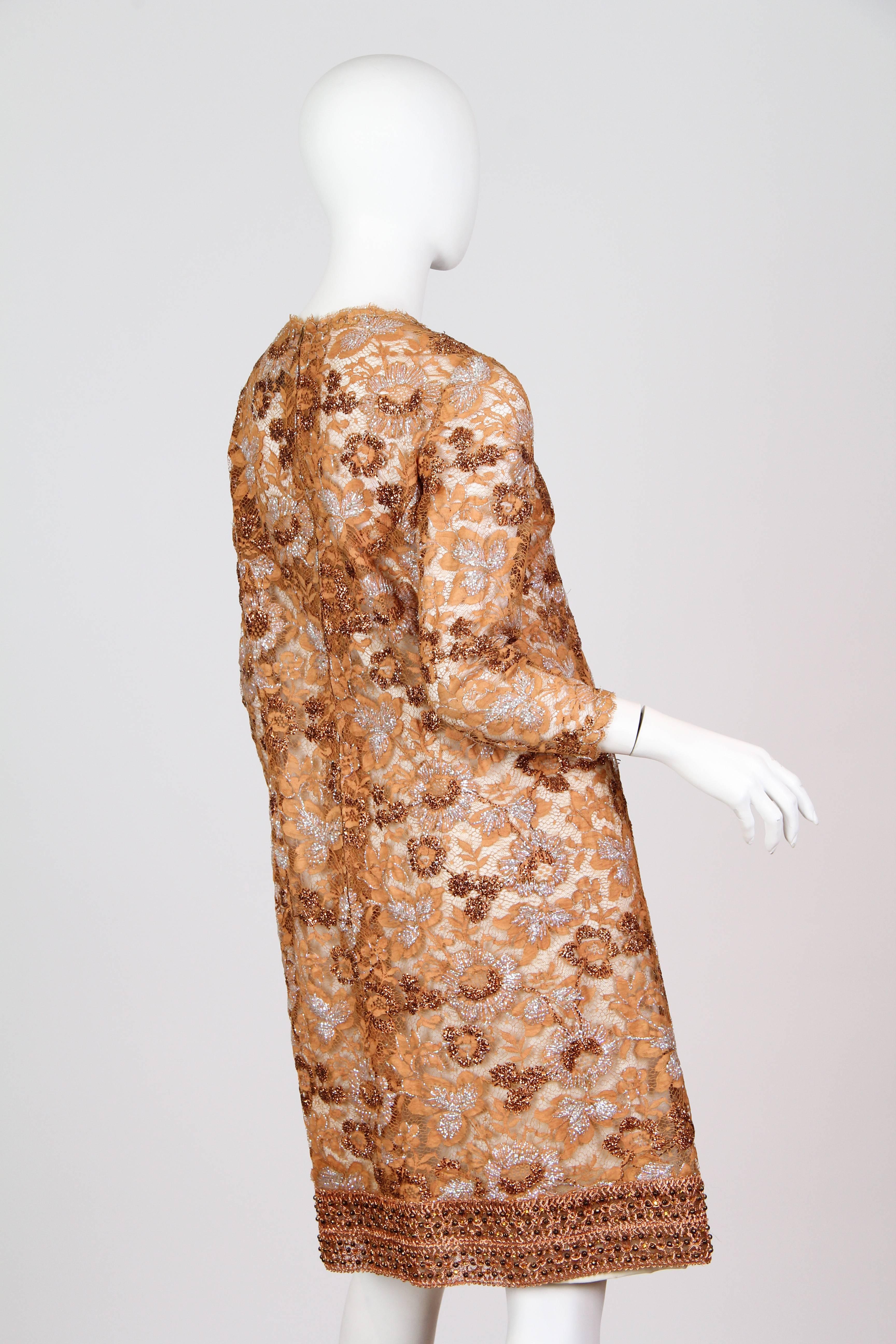 Brown 1960s Sarmi Embroidered Lace Dress