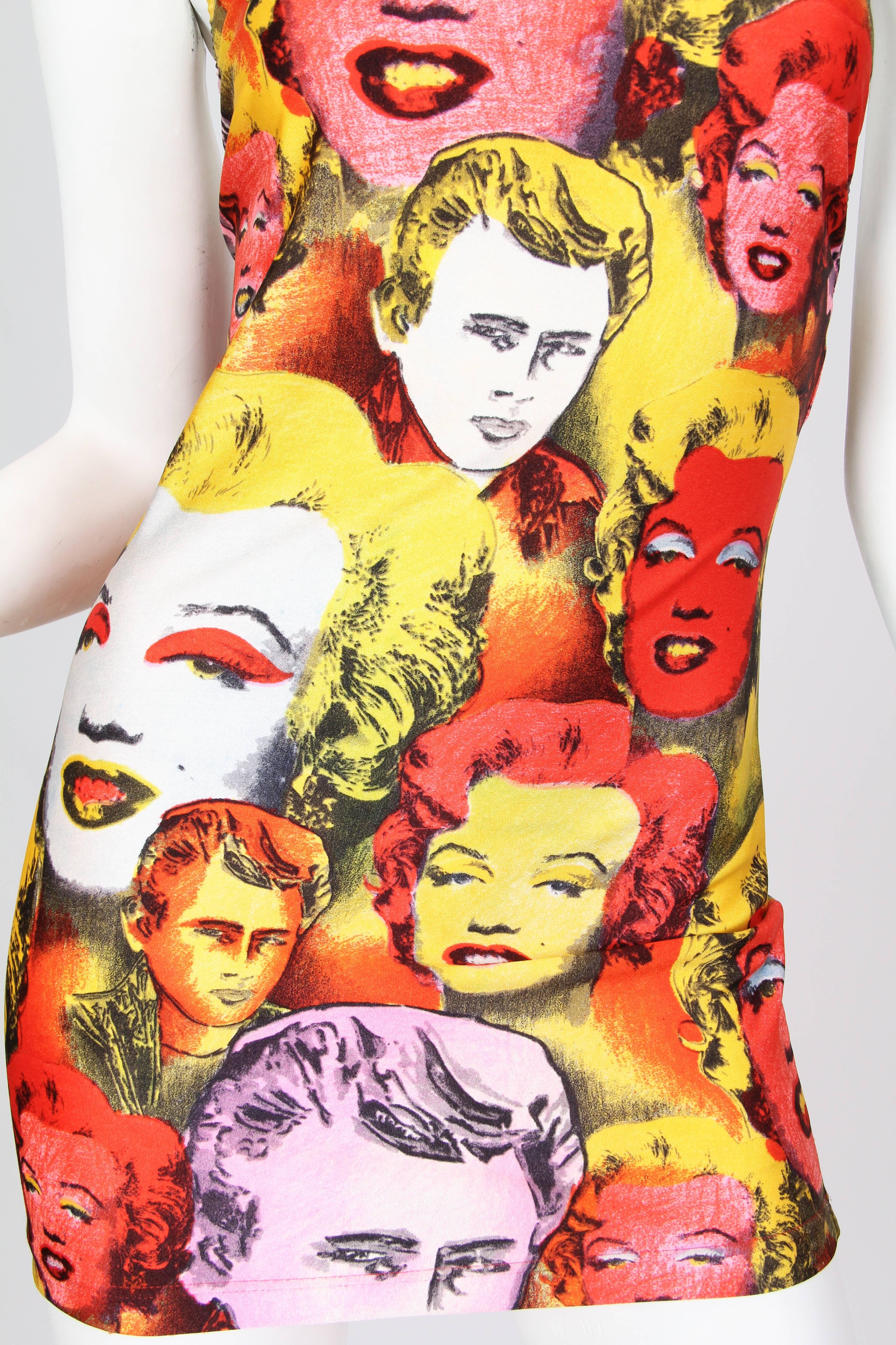 Women's 1990S GIANNI VERSACE Red & Yellow Poly/Lycra Jersey Iconic Novelty Marilyn Monr For Sale