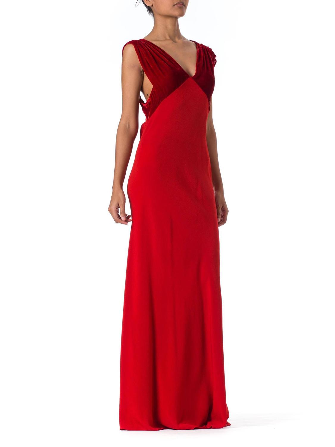 1930s Backless Red Bias Cut Gown For Sale at 1stdibs