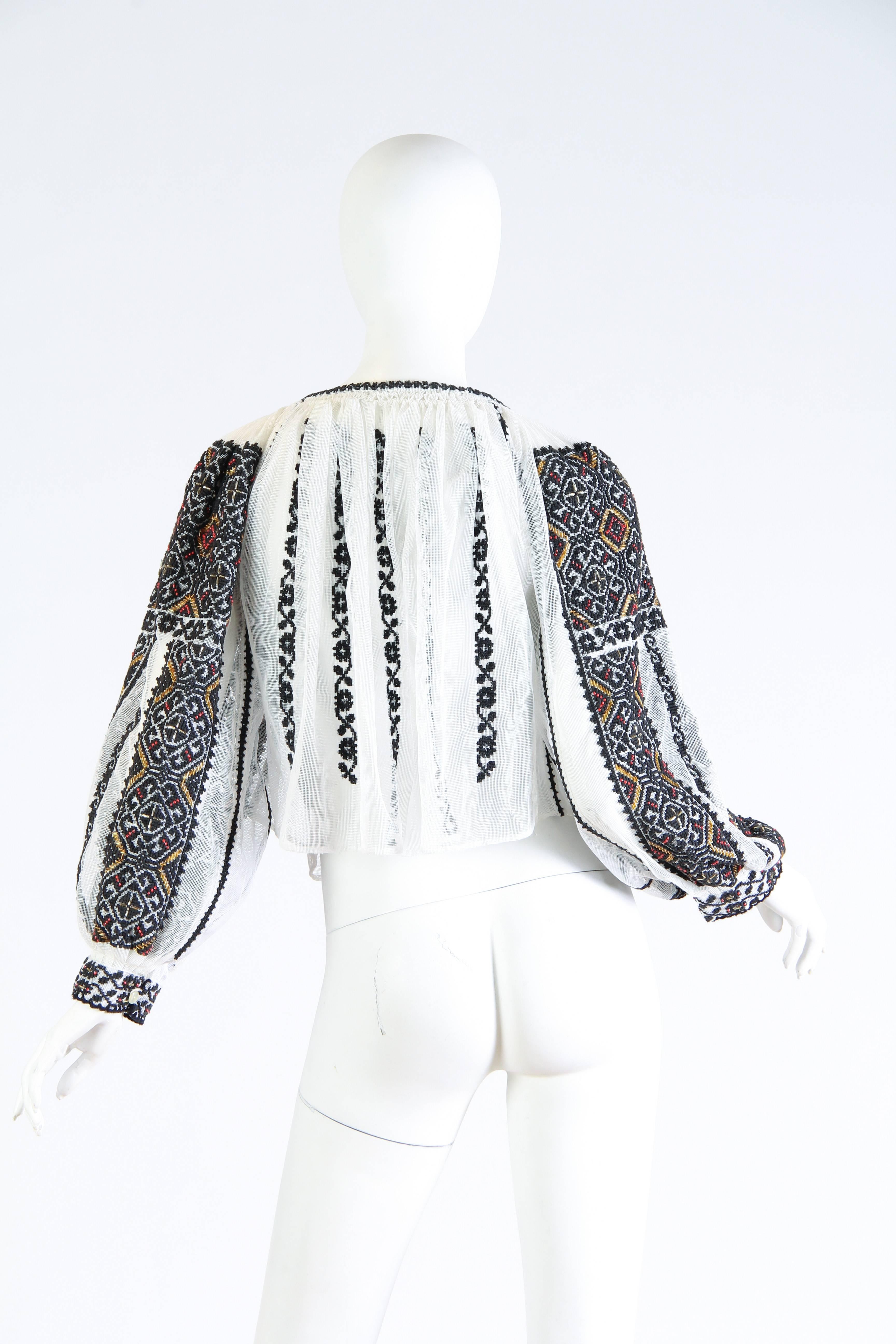 Hand Embroidered and Beaded Bohemian Blouse In Excellent Condition In New York, NY