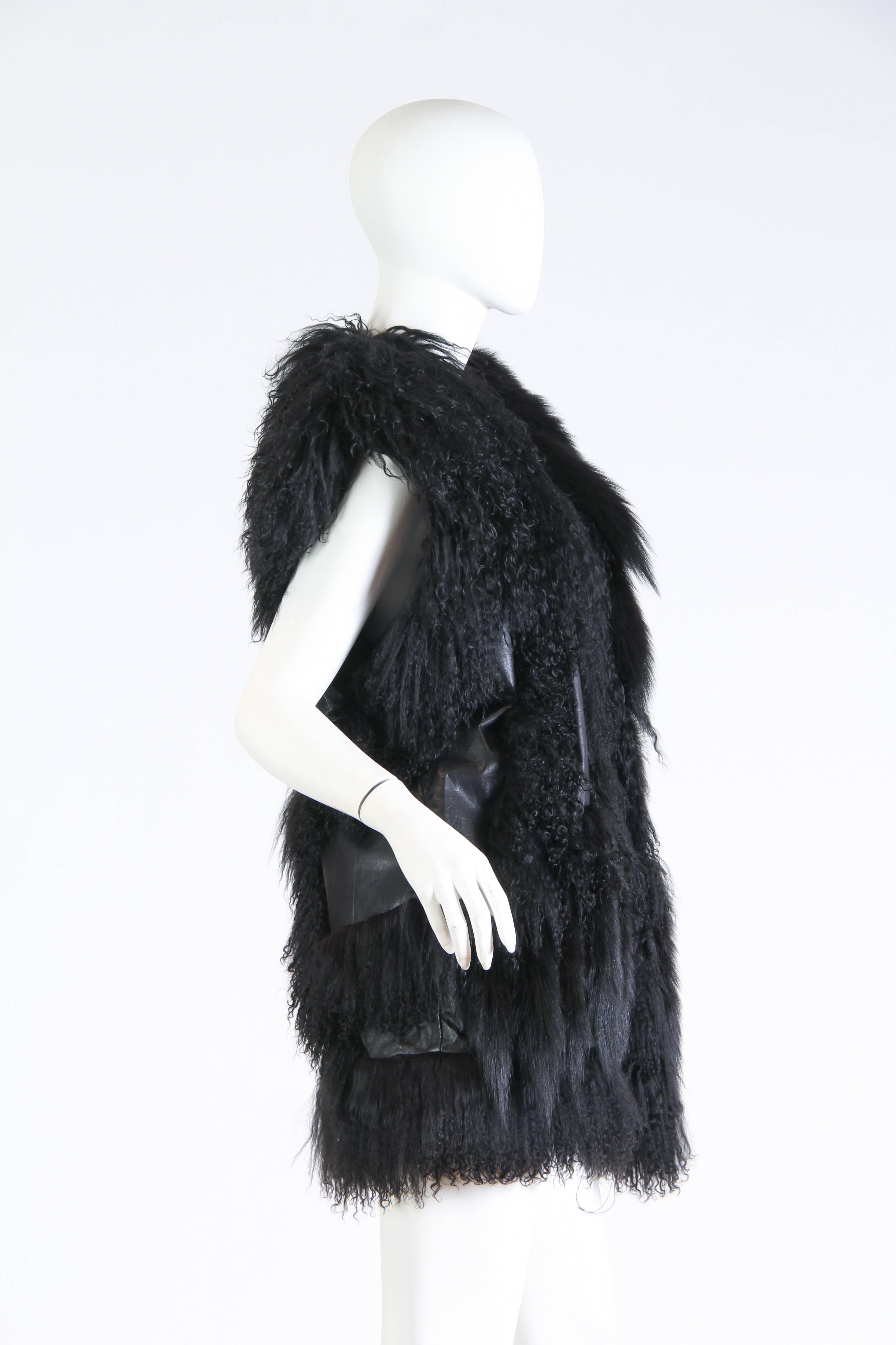 Black Avant Garde Lamb Fur and Leather Vest