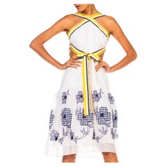 MORPHEW COLLECTION Bianco Blu Ricamo floreale in cotone Abito senza schienale Wit