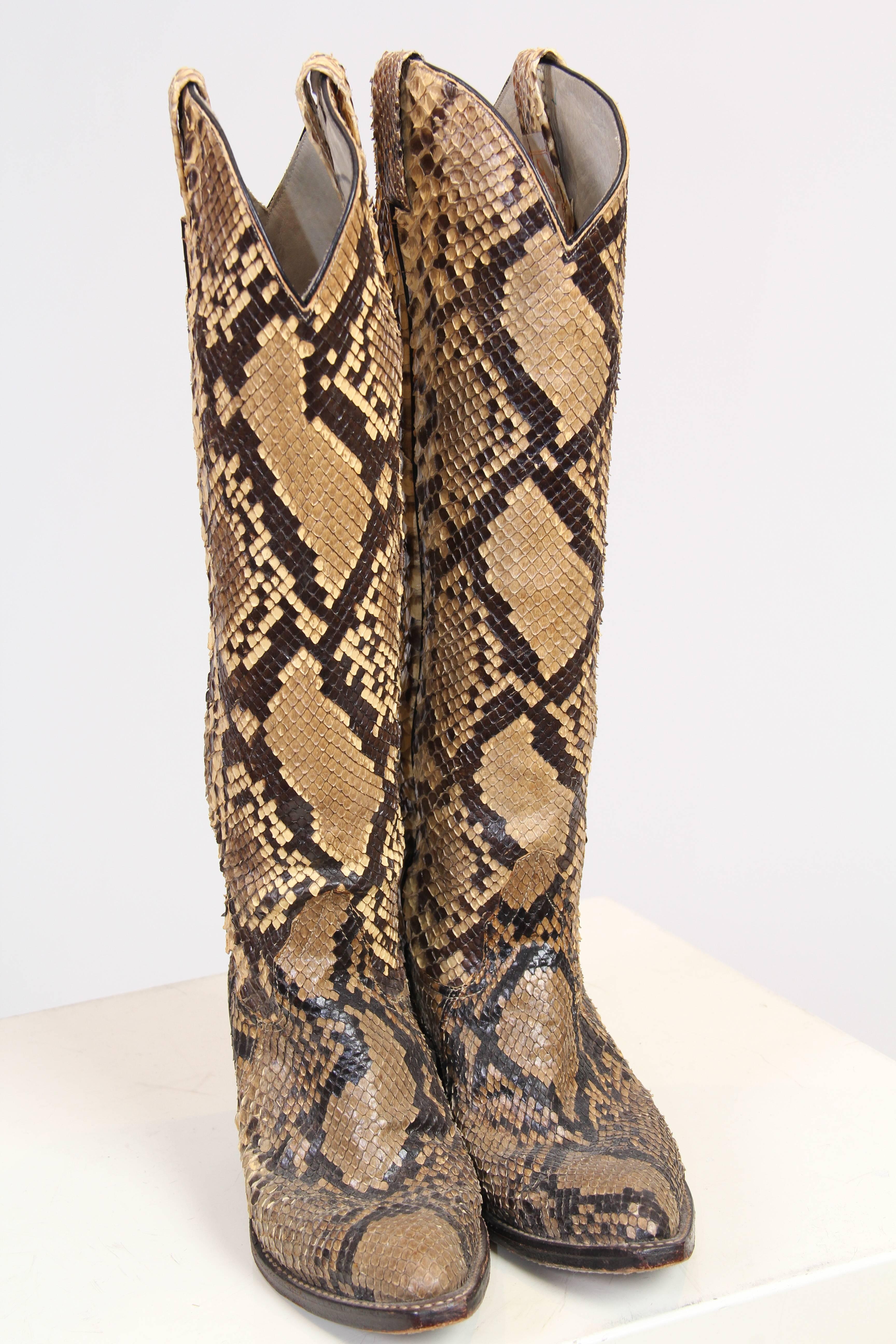 Brown Tall Snakeskin Cowboy Boots from Larry Mahan