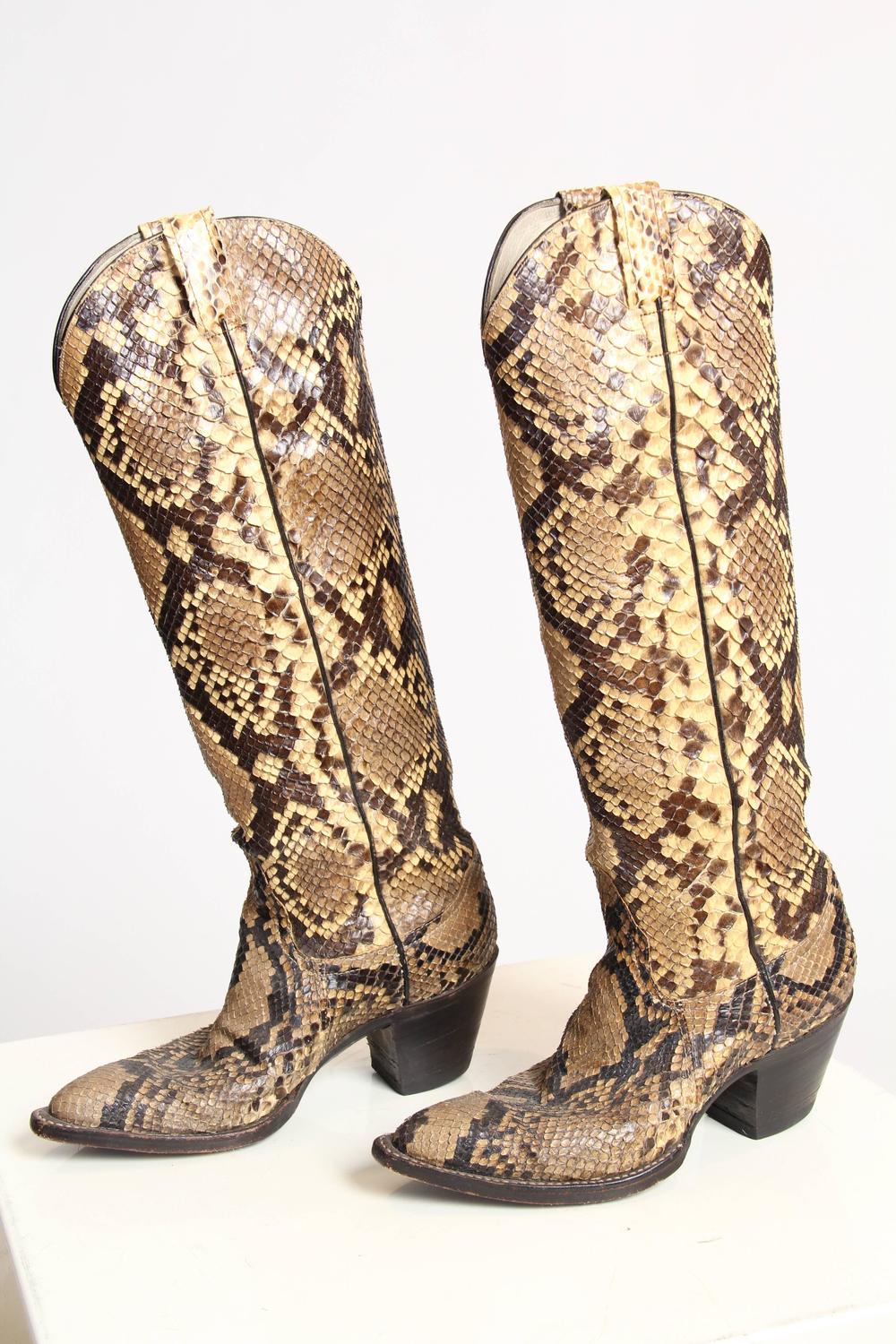 Tall Snakeskin Cowboy Boots from Larry Mahan For Sale at 1stdibs