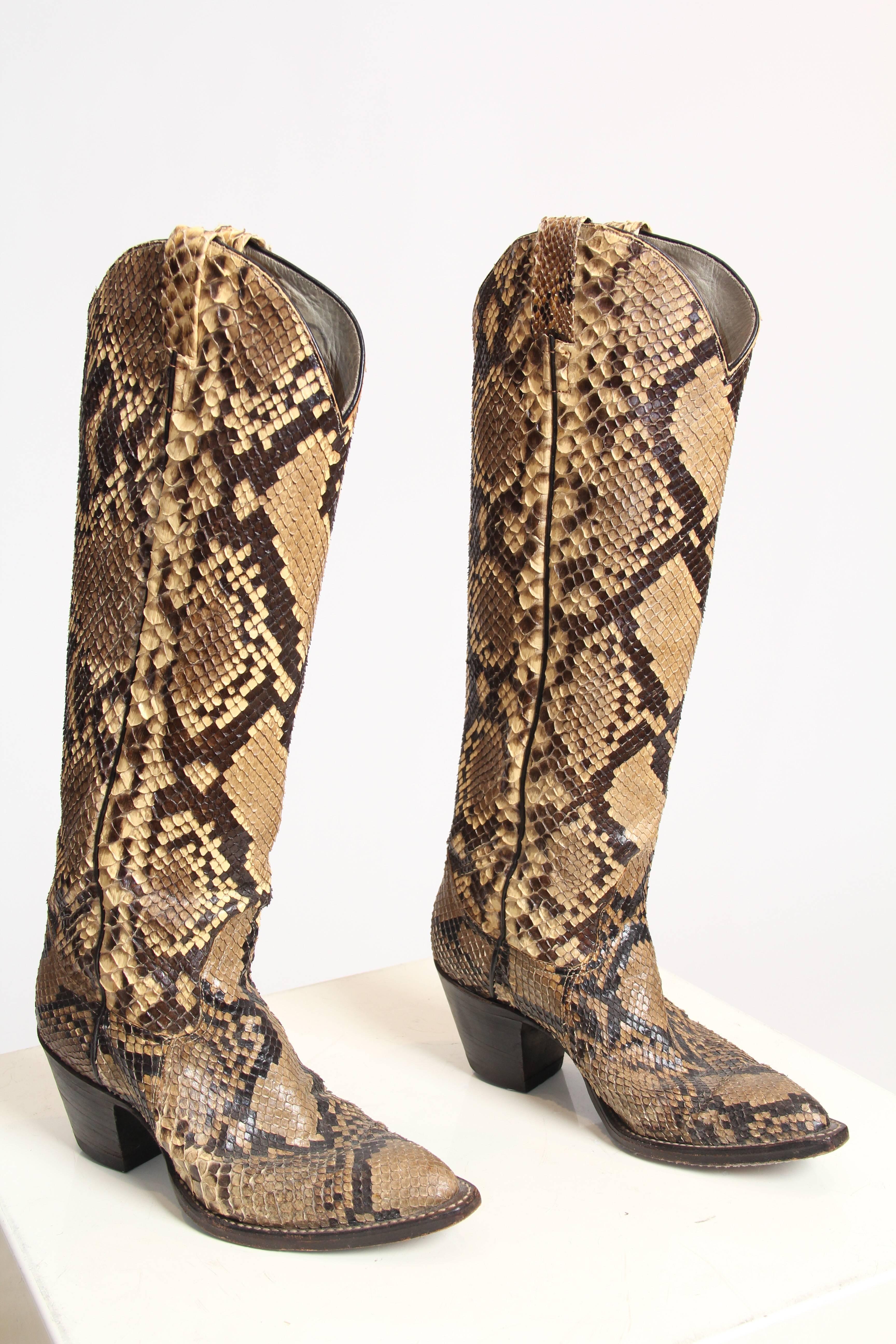 Tall Snakeskin Cowboy Boots from Larry Mahan In Excellent Condition In New York, NY