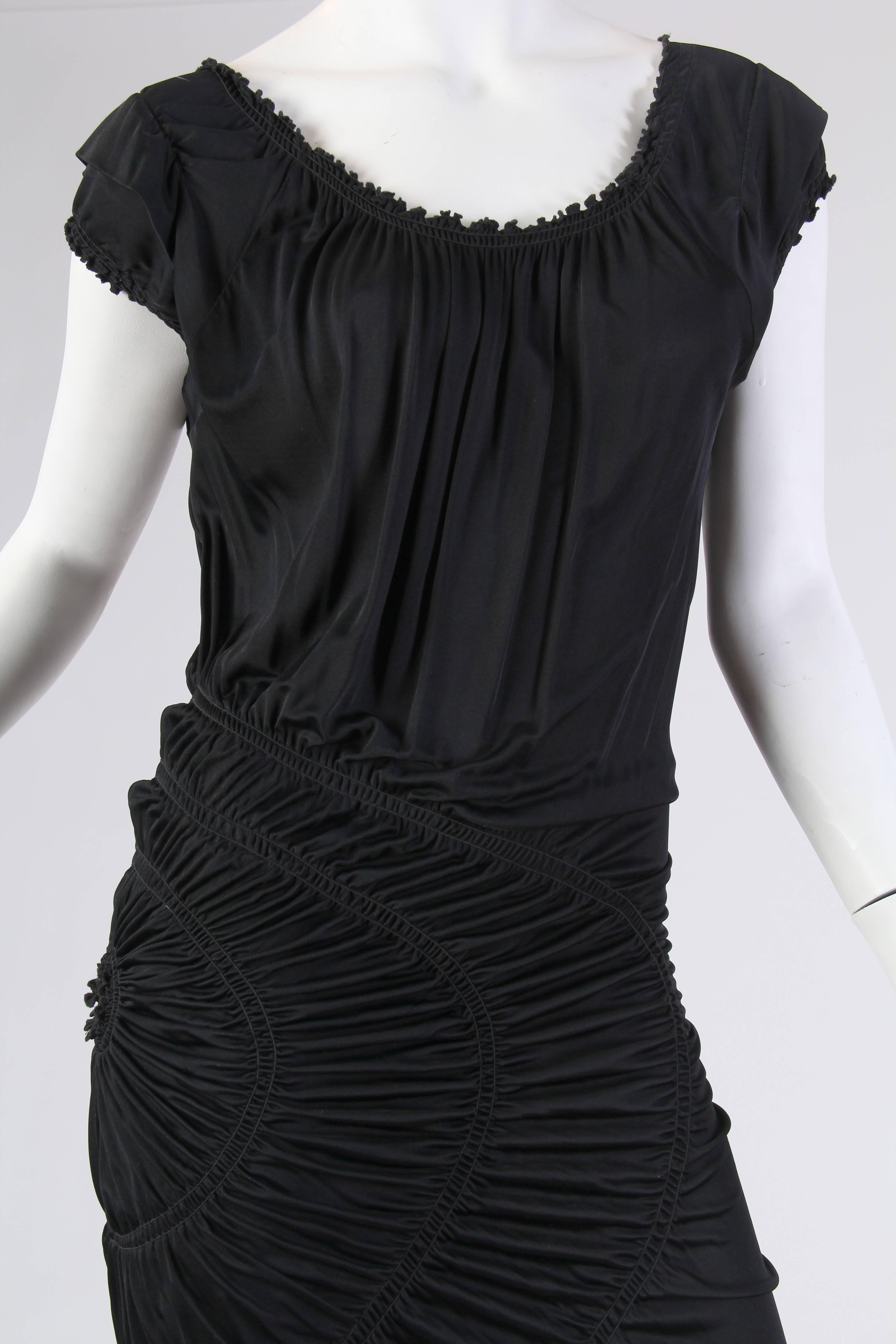 1990S JEAN PAUL GAULTIER Black Jersey Cocktail Dress With Spiral Ruching NWT 6