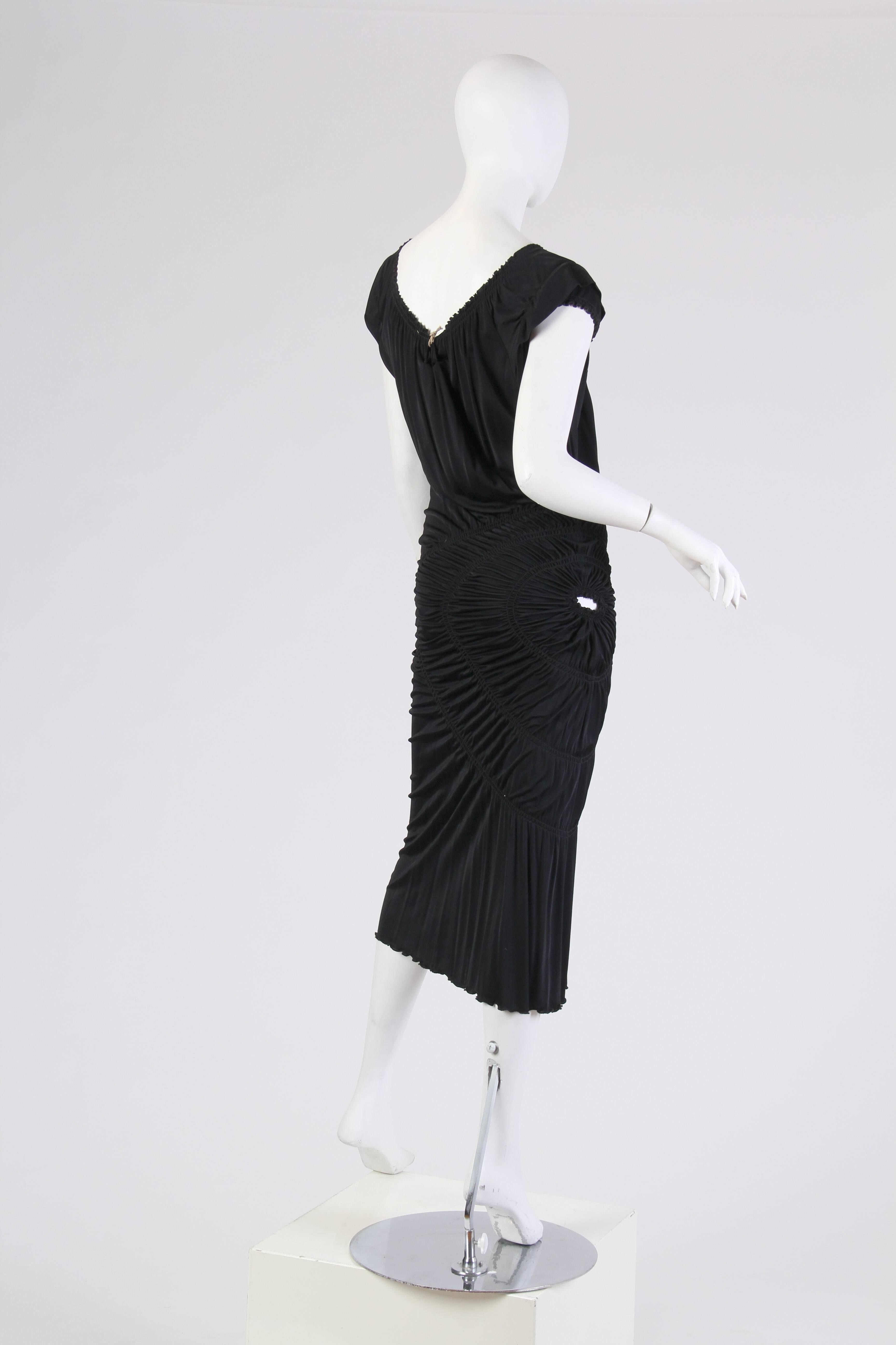 Women's 1990S JEAN PAUL GAULTIER Black Jersey Cocktail Dress With Spiral Ruching NWT