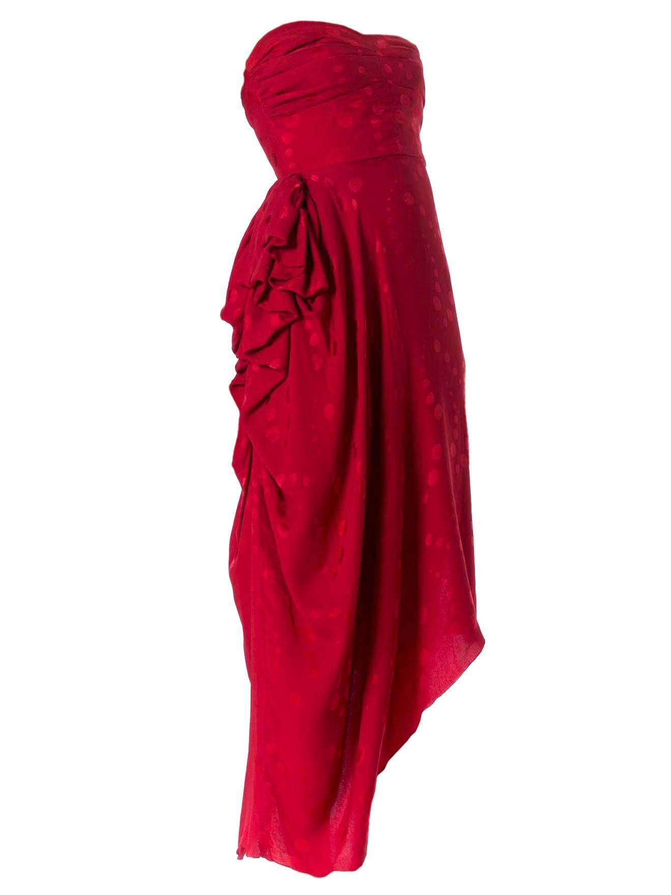 1970s Vicky Tiel Red Dress with Slit In Excellent Condition In New York, NY