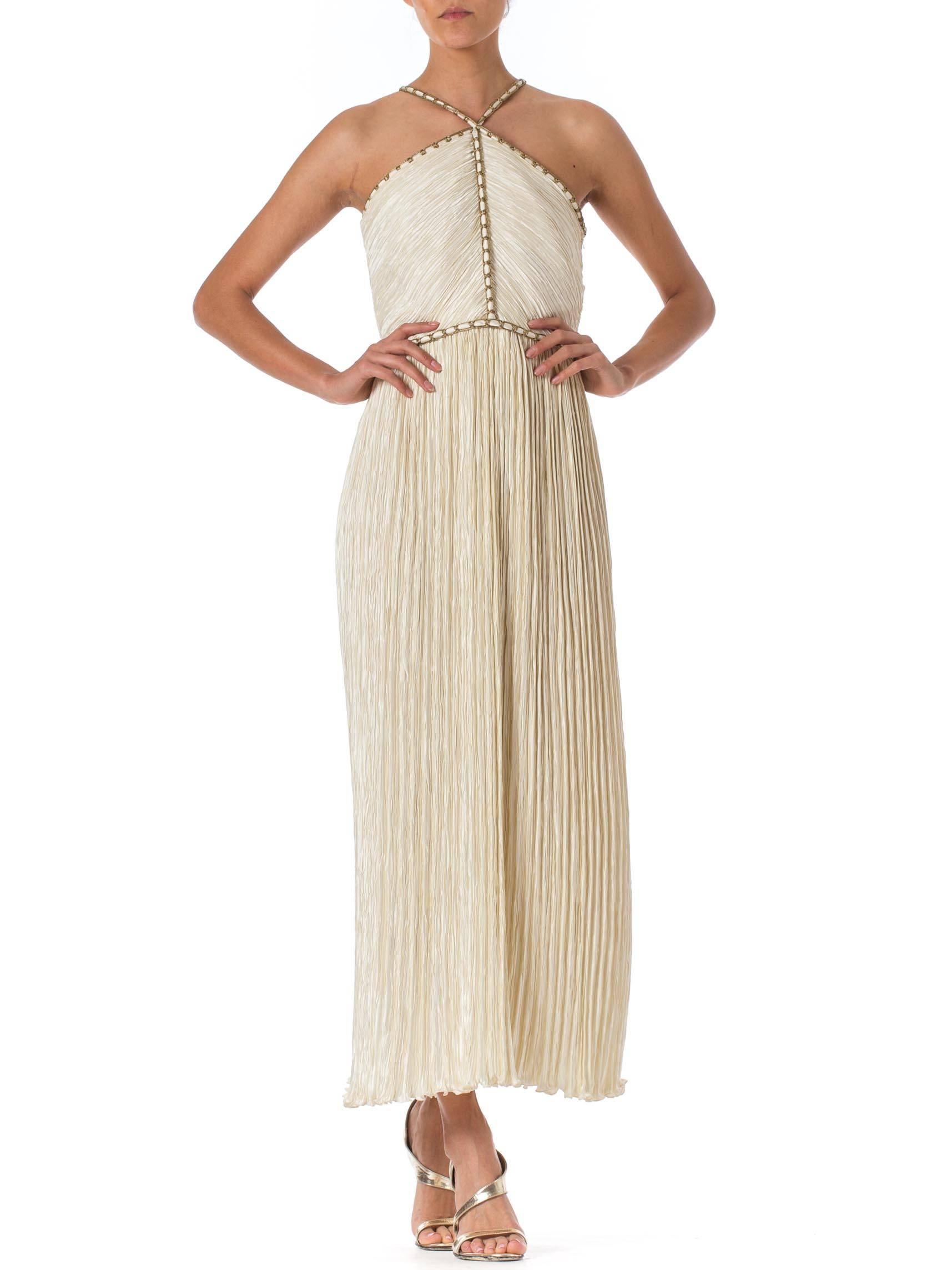 Beige Mary McFadden White Goddess Gown with Cut-Out Back
