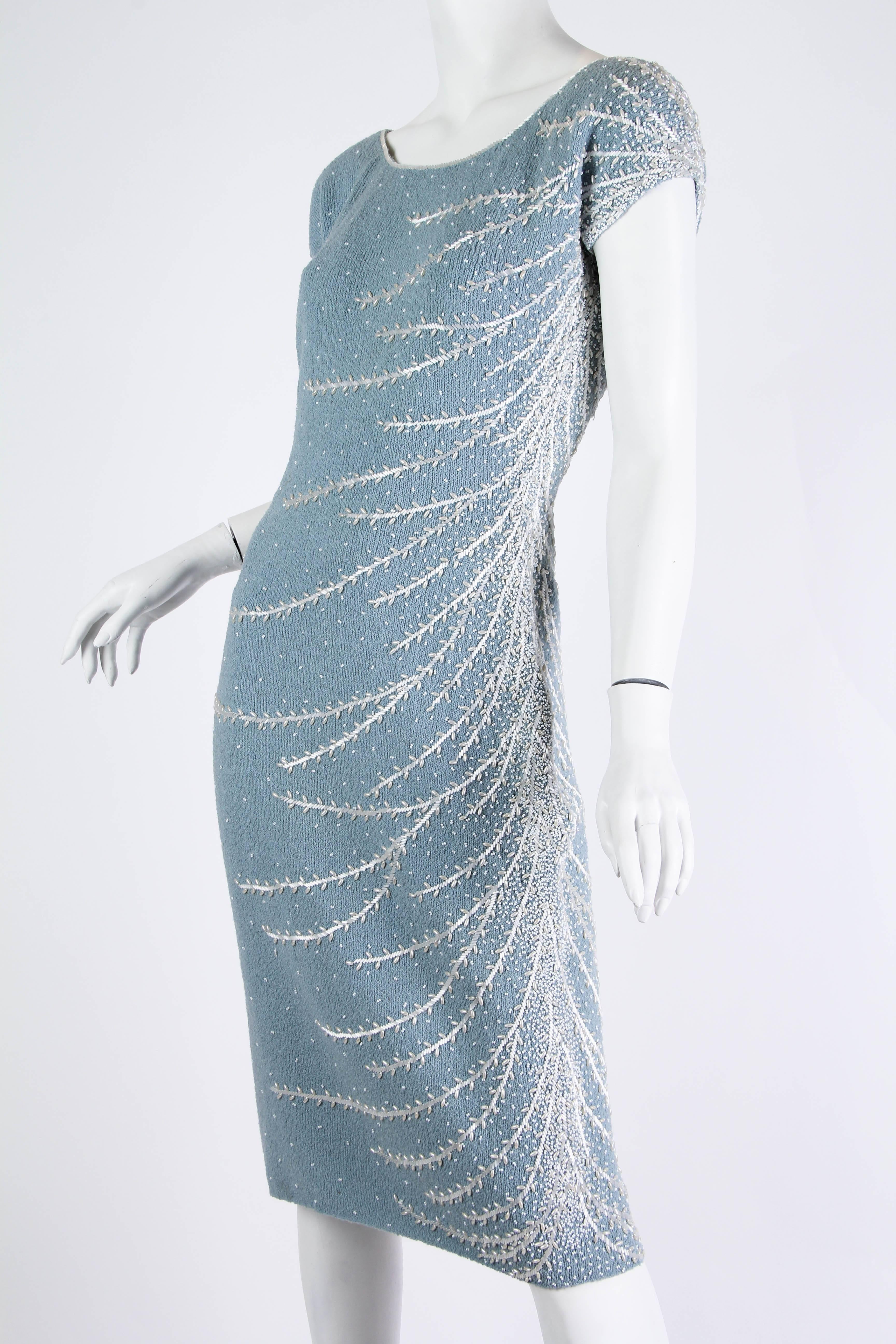 1950s Beaded Knit Wiggle Dress In Excellent Condition In New York, NY