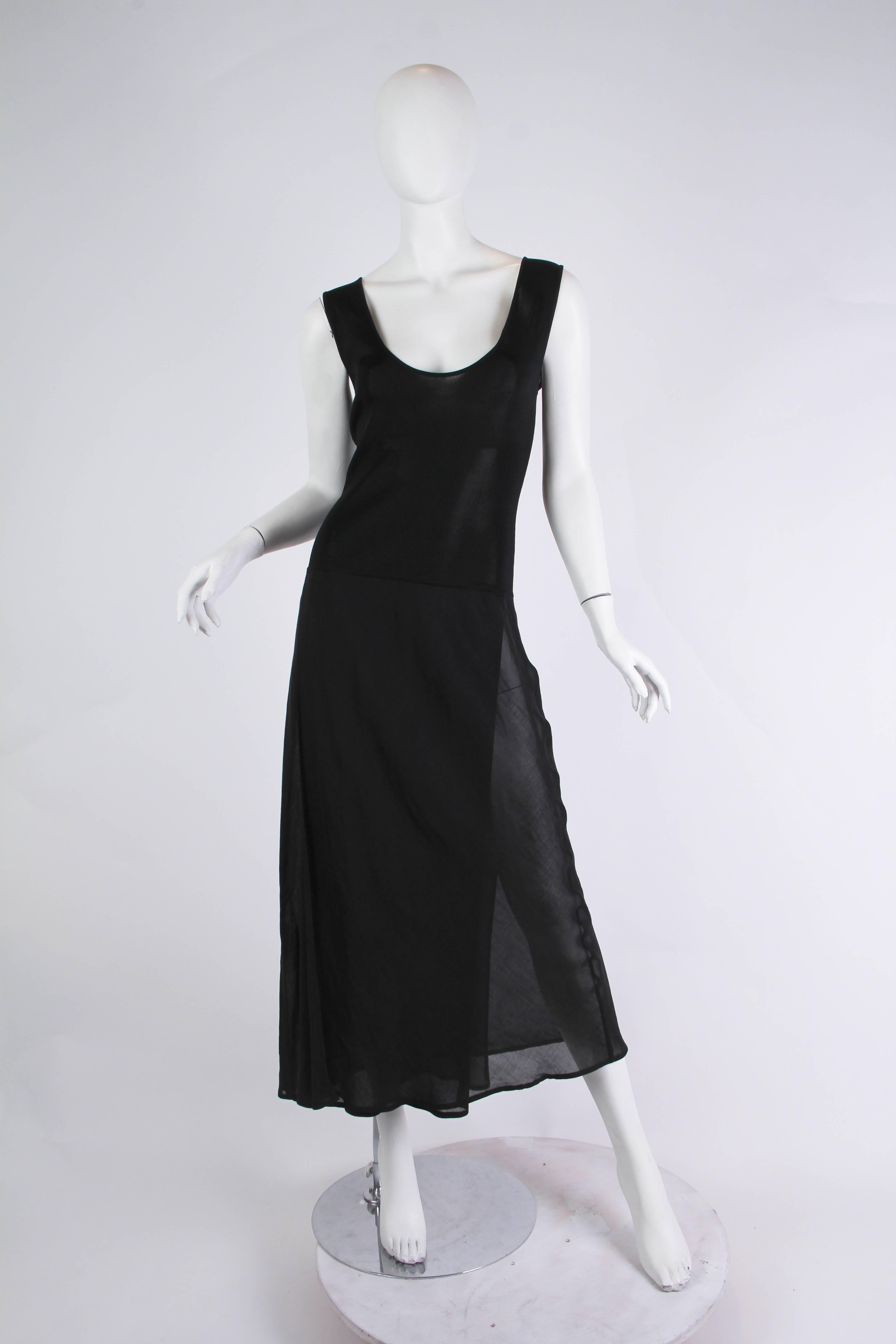 1990S Black Viscose Knit & Bias Chiffon Minimalist Dress In Excellent Condition In New York, NY