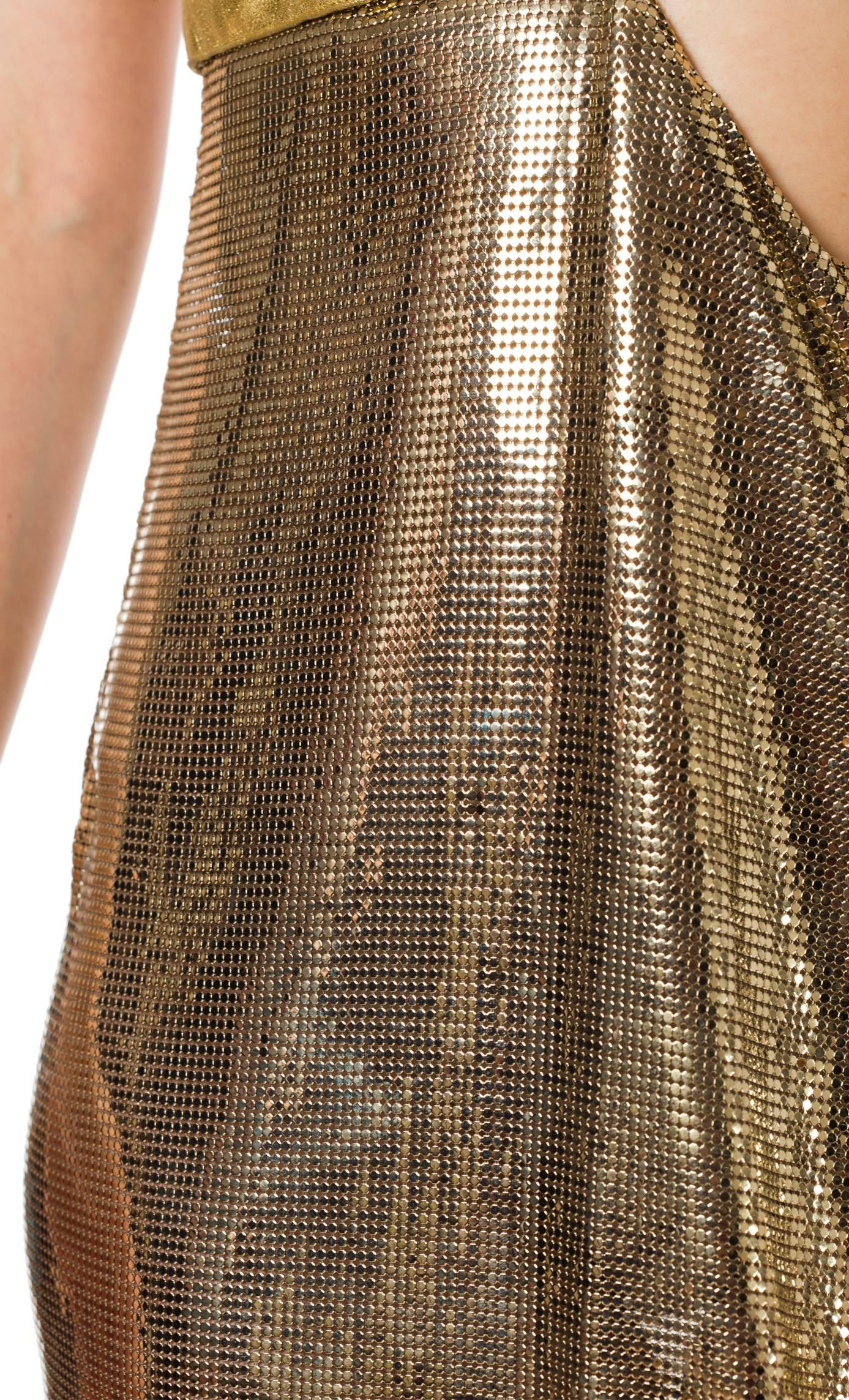 Gray 1990s Gianni Versace Gold Metal Mesh and Leopard Ad Campaign dress
