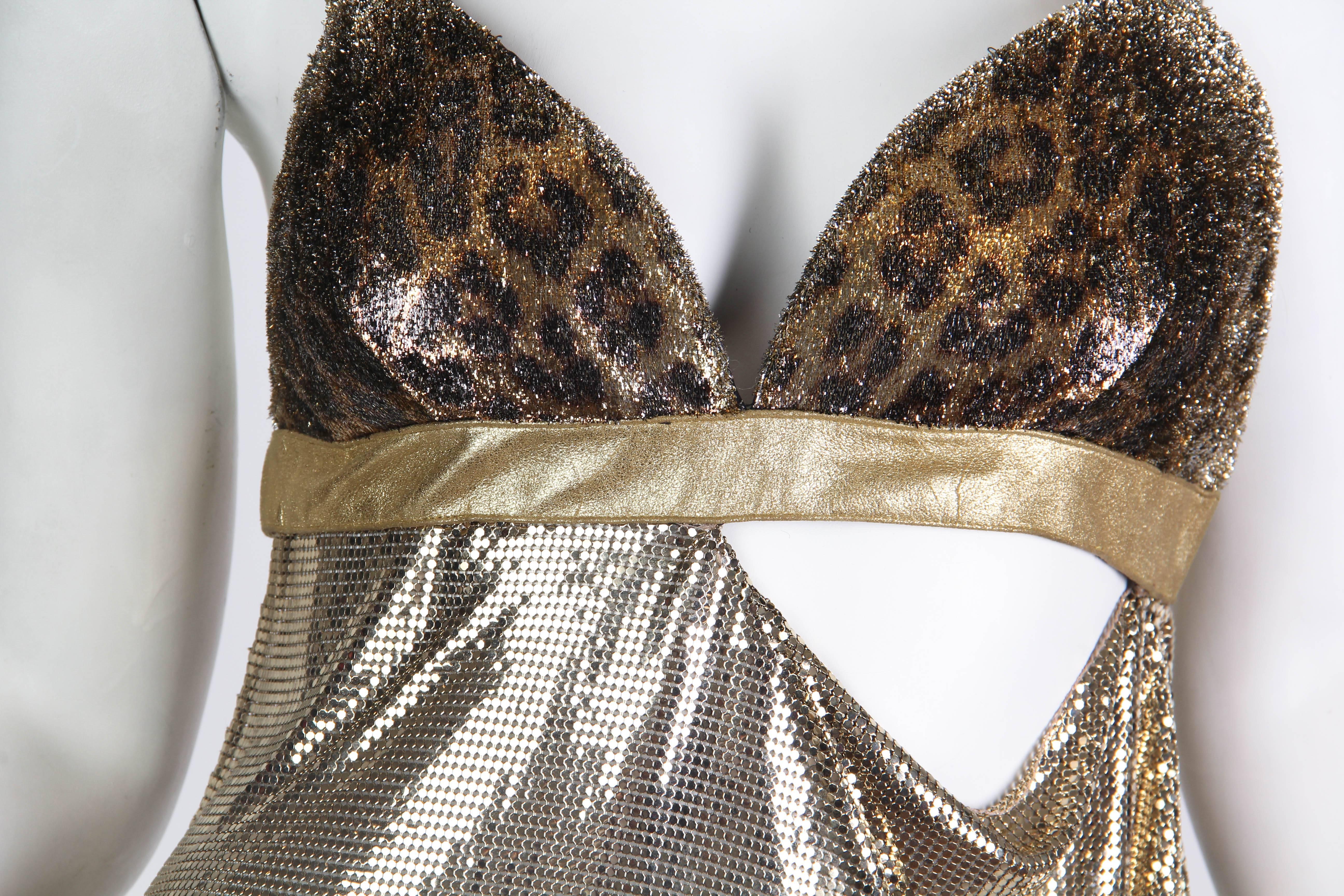 1990s Gianni Versace Gold Metal Mesh and Leopard Ad Campaign dress 2
