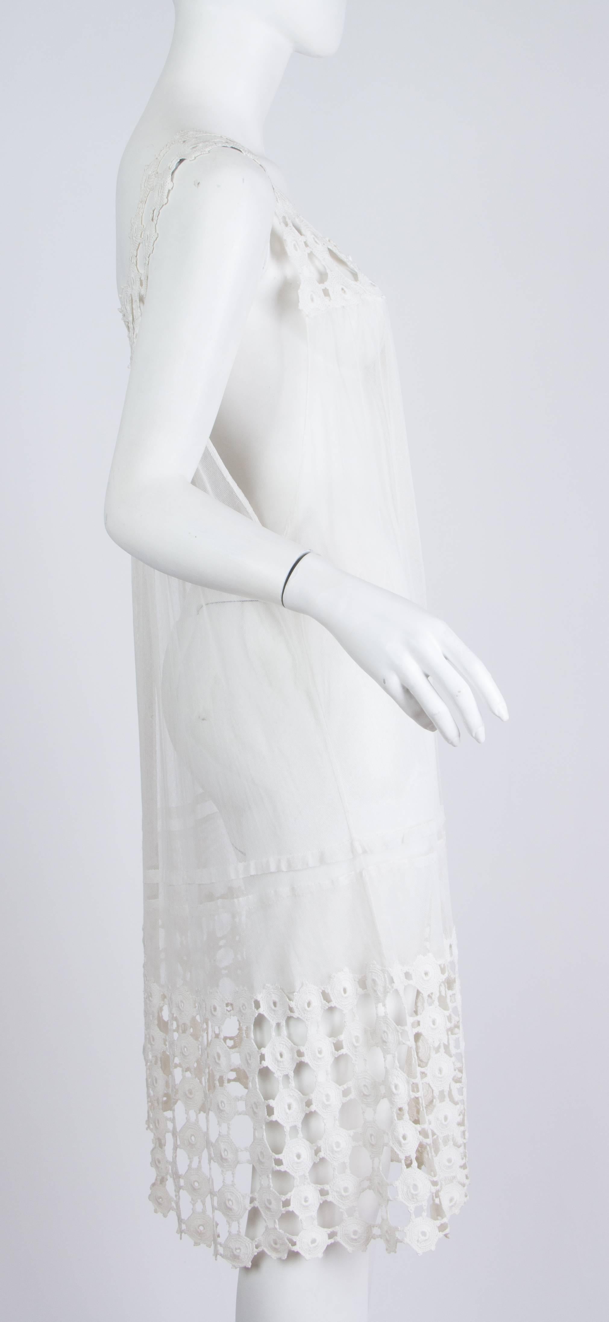 Gray 1920s Cotton Net and Lace Dress
