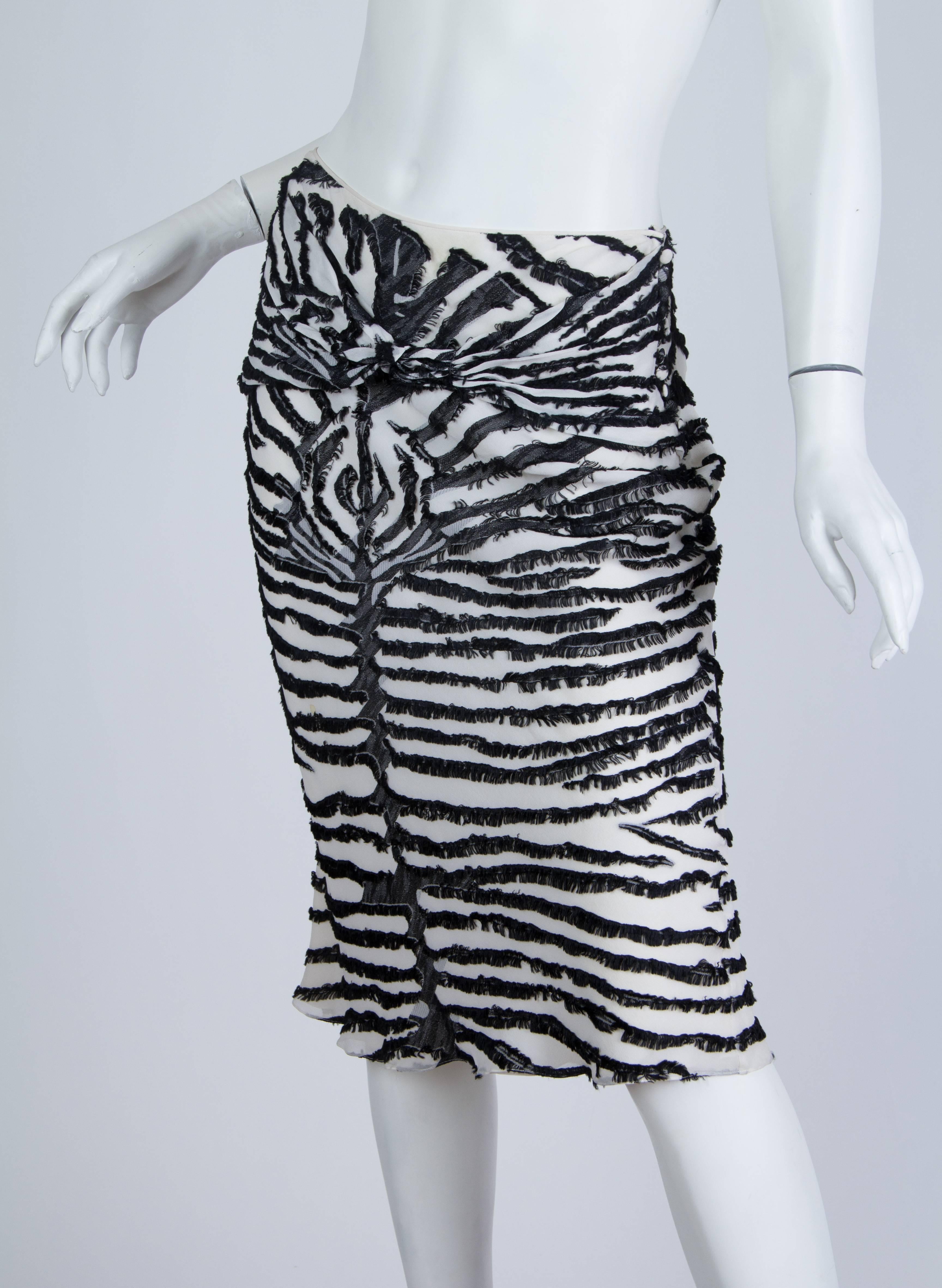 Black 1990S JOHN GALLIANO Bias Cut Silk Fil Coupé  Zebra Skirt