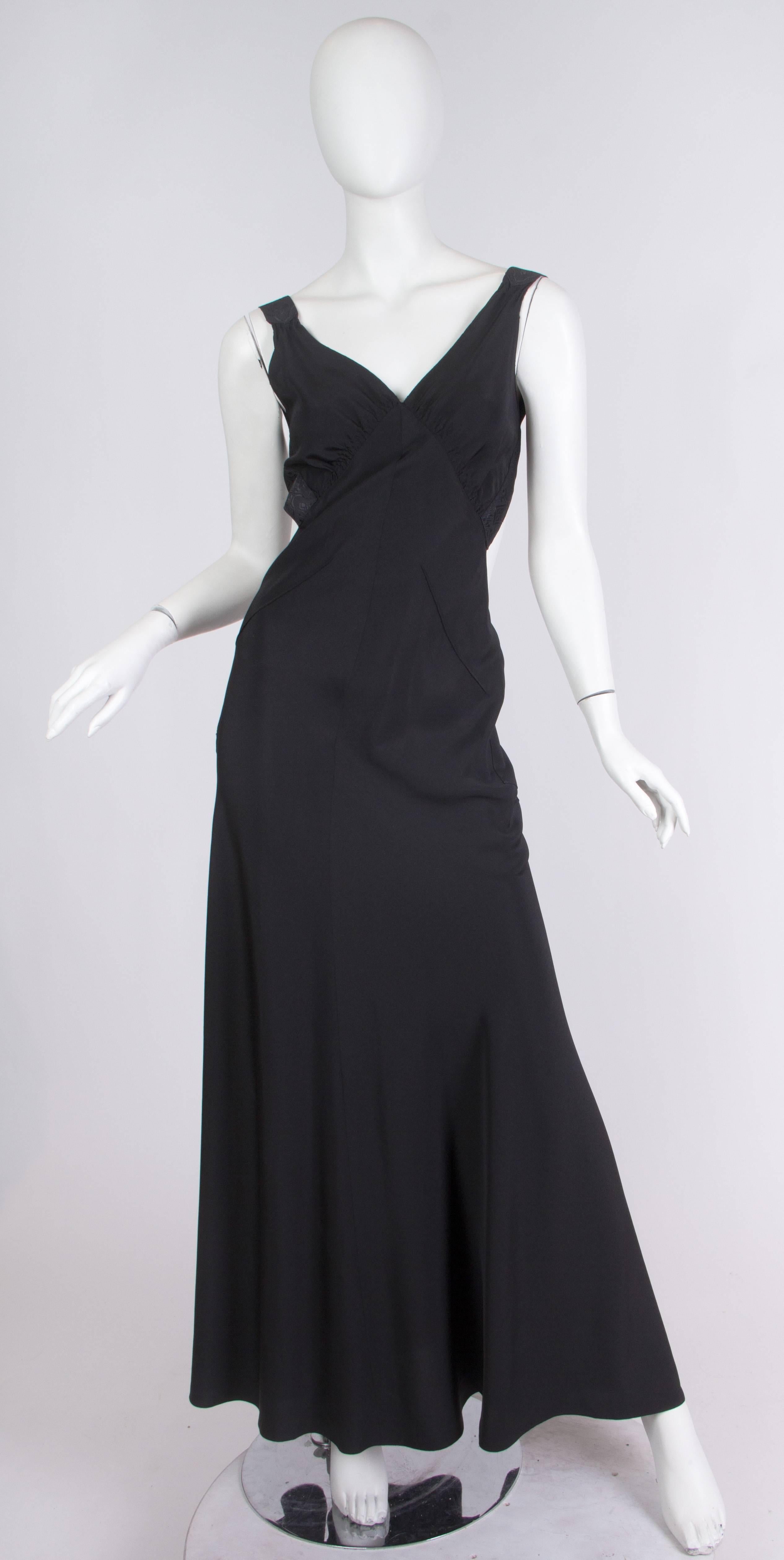 Black Sexy Reworked 1930s Bias Cut Gown with Cut-Outs