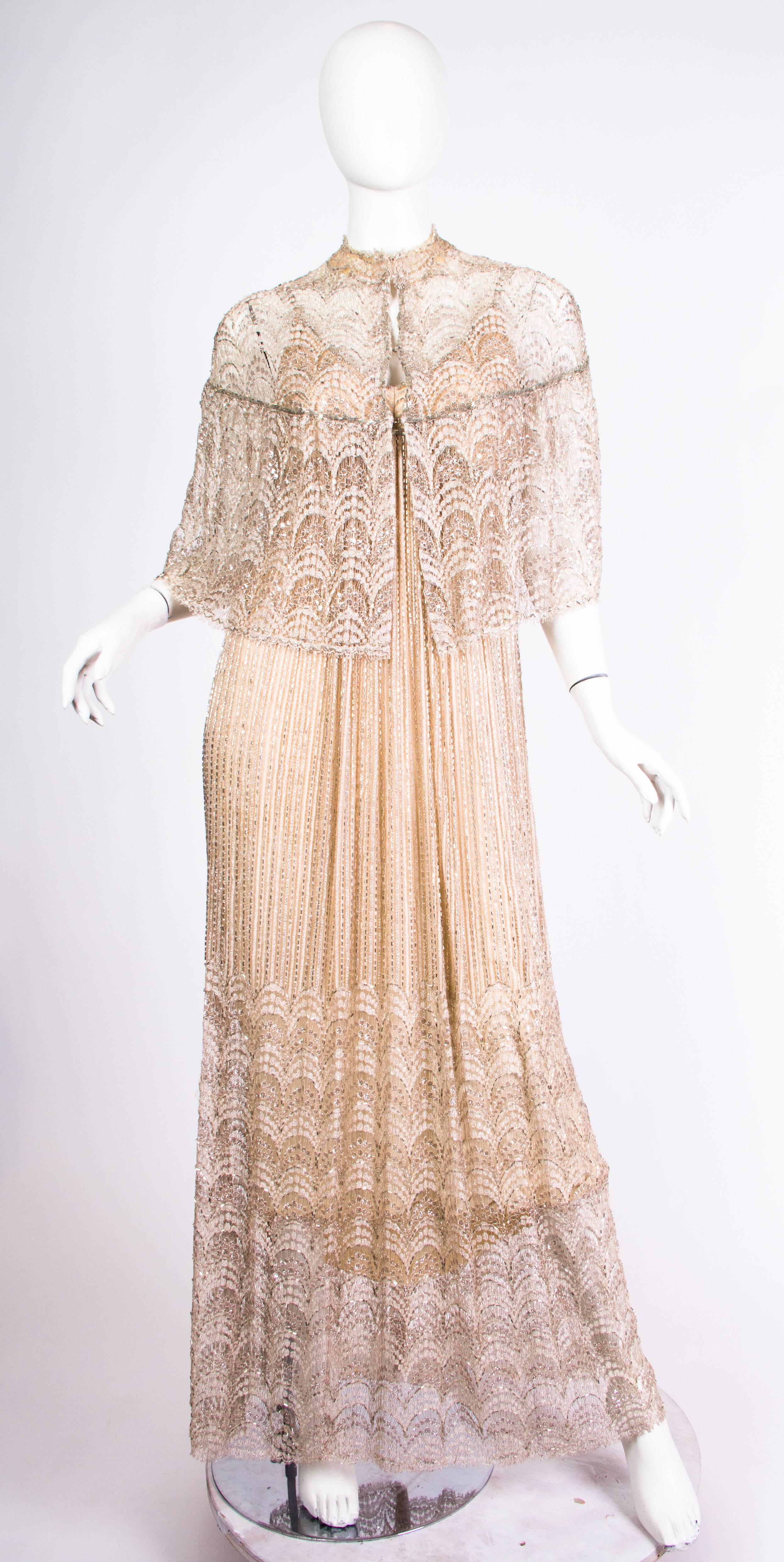 Beige Sexy 1970s Beaded Lace Dress from Alfred Bosard
