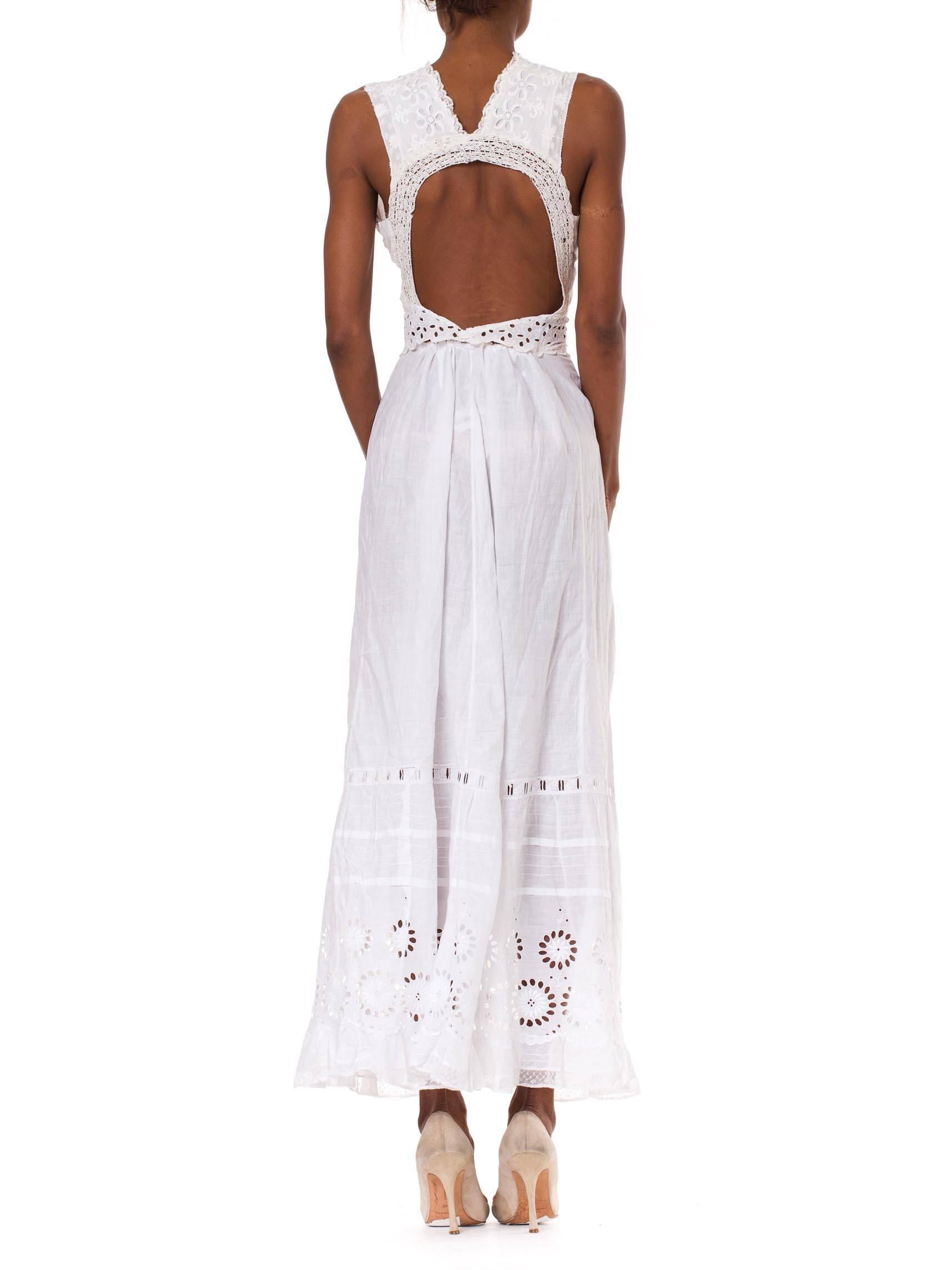 MORPHEW COLLECTION White Organic Cotton Eyelet Lace Maxi Dress Made From Victor In Excellent Condition For Sale In New York, NY