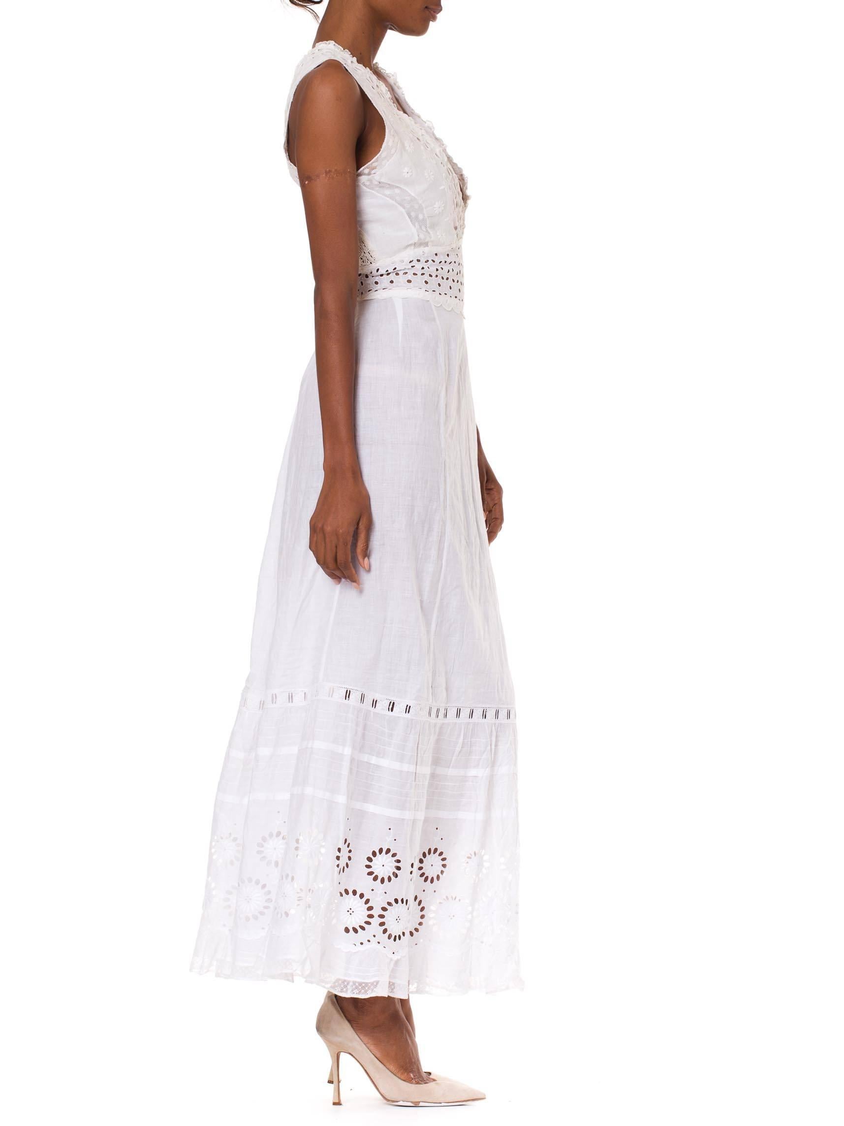 Gray MORPHEW COLLECTION White Organic Cotton Eyelet Lace Maxi Dress Made From Victor For Sale
