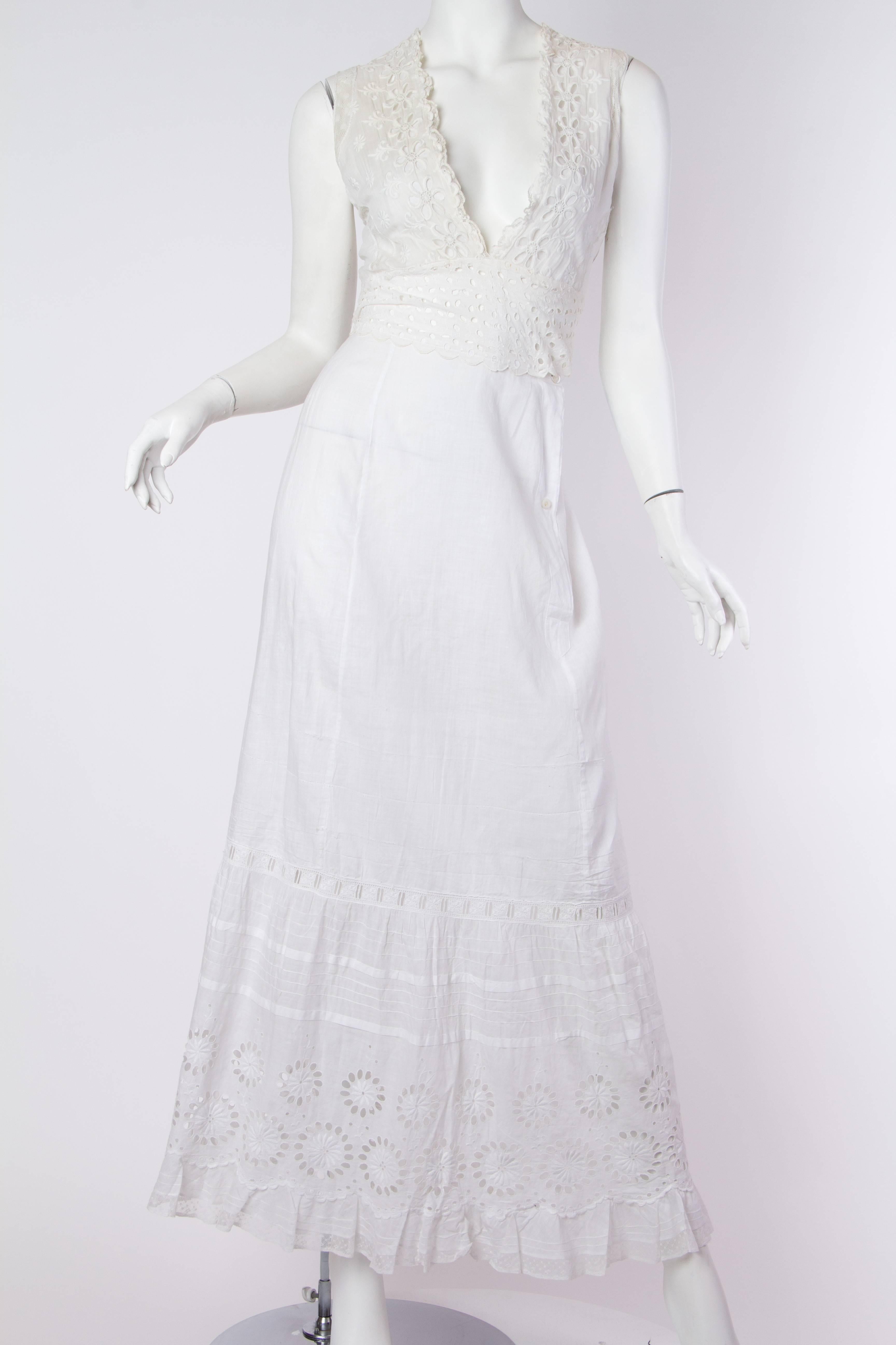 MORPHEW COLLECTION White Organic Cotton Eyelet Lace Maxi Dress Made From Victorian Hand Embroidered
MORPHEW COLLECTION is made entirely by hand in our NYC Ateliér of rare antique materials sourced from around the globe. Our sustainable vintage