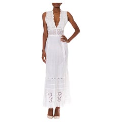 MORPHEW COLLECTION White Organic Cotton Eyelet Lace Maxi Dress Made From Victor