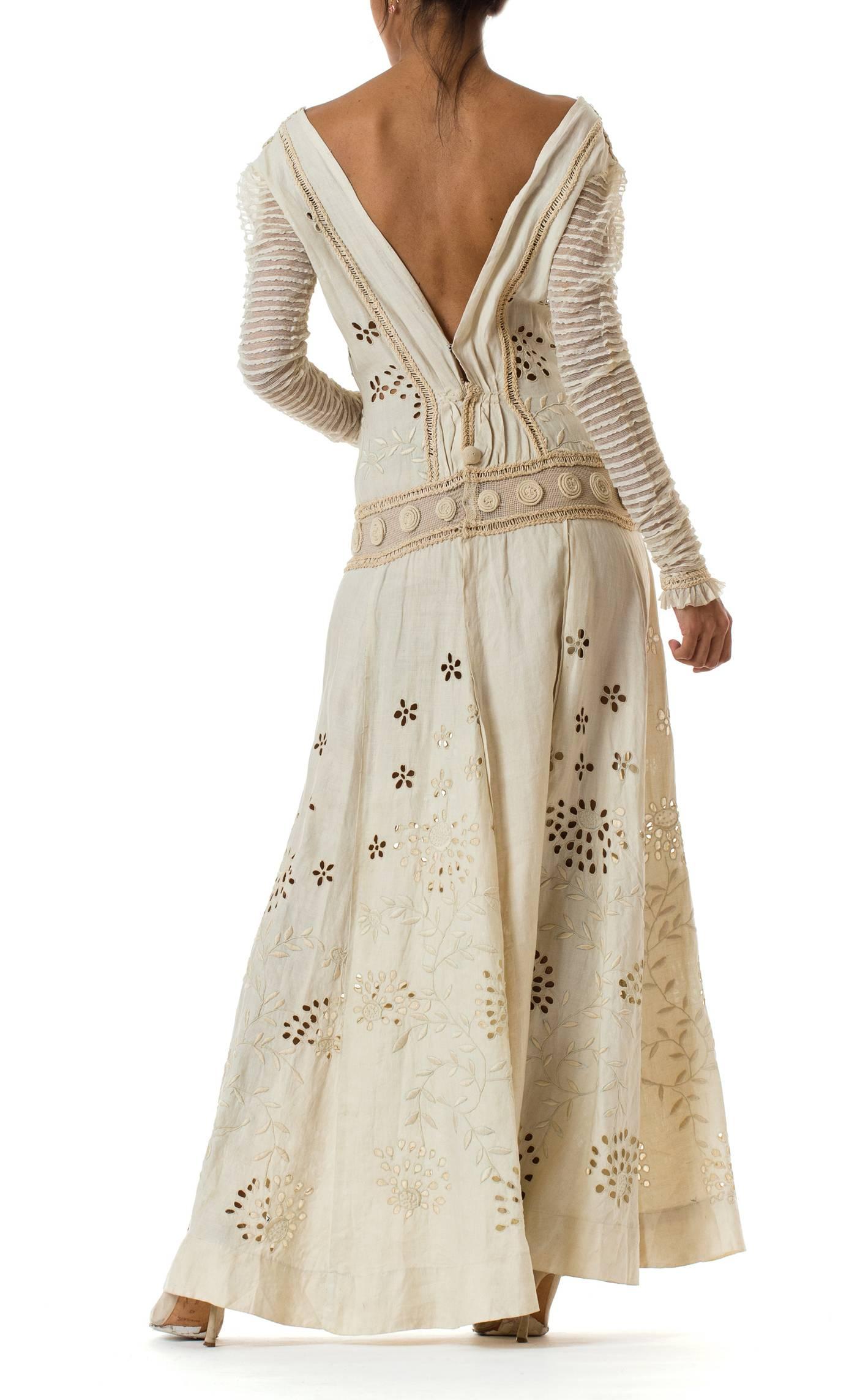 Beautifully Rebuilt Edwardian Hand Embroidered Lace Dress In Excellent Condition In New York, NY