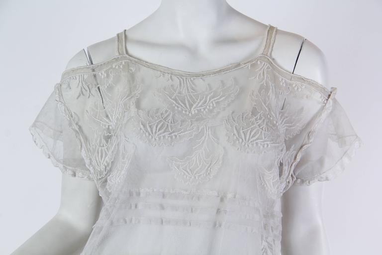 Edwardian Off White Cotton Embroidered Tulle and Lace Cold Shoulder ...