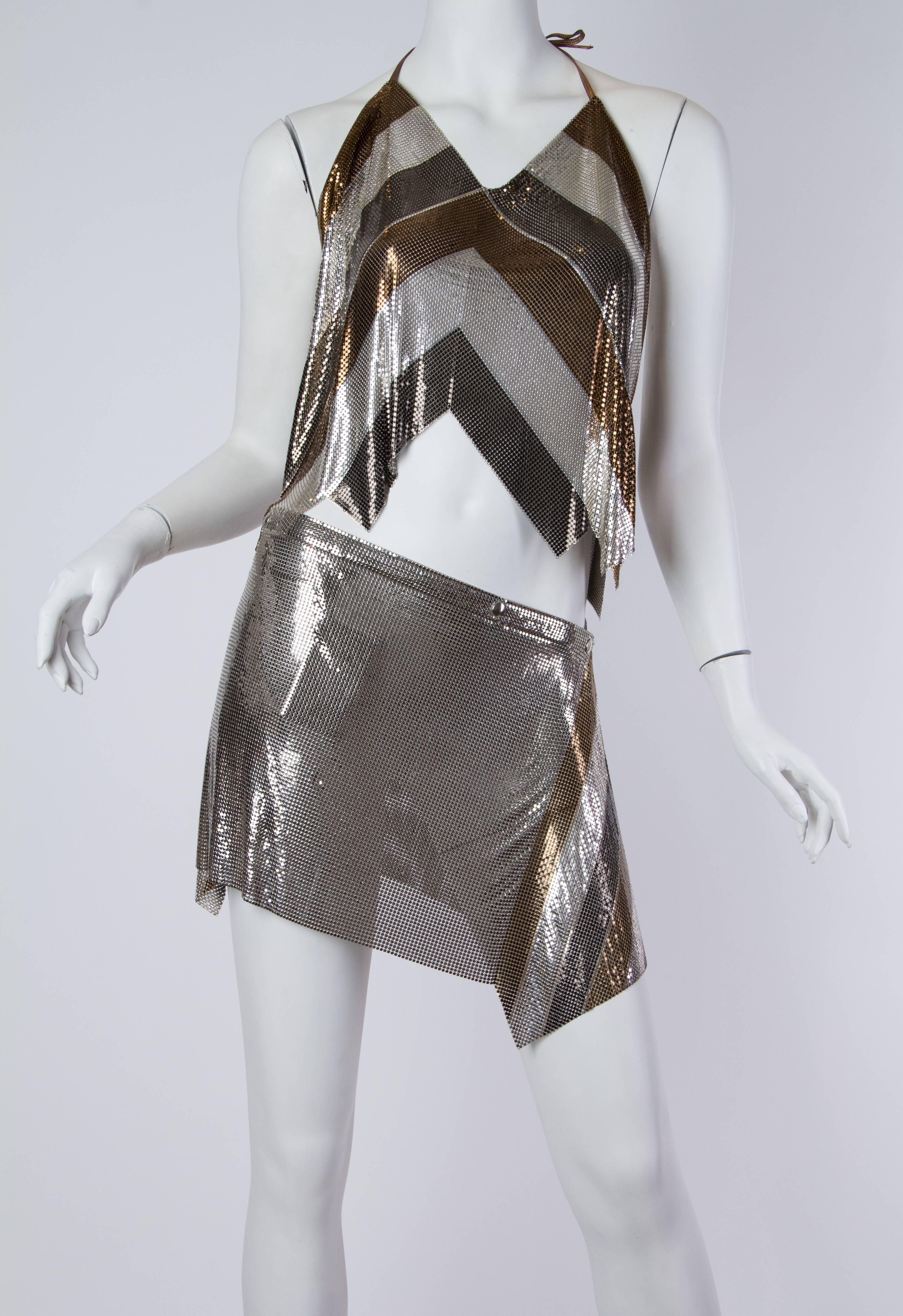 Women's 1970s Metal Mesh Haltar and Skirt