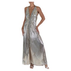 MORPHEW ATELIER Silver Metal Chainlink Gown With Vintage Haute Couture