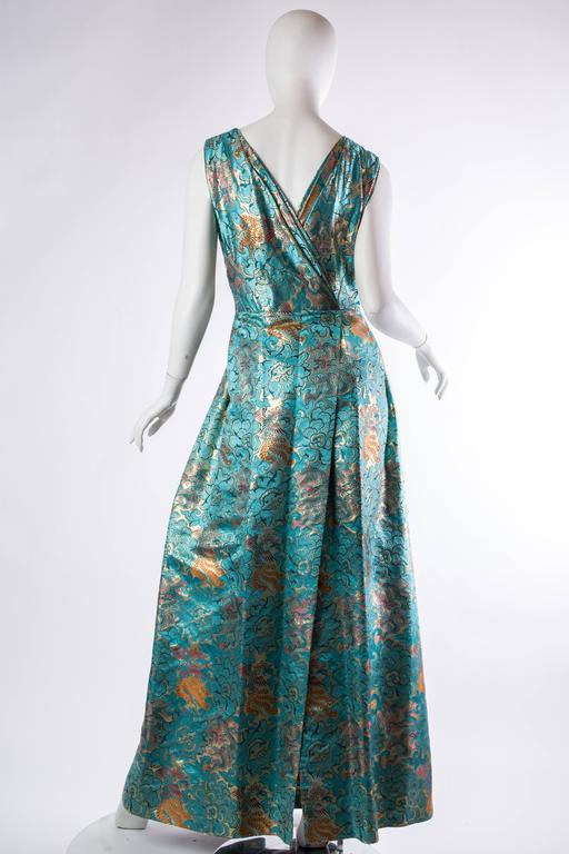 MORPHEW COLLECTION Teal and Gold Asian Dragon And Phoenix Jacquard ...