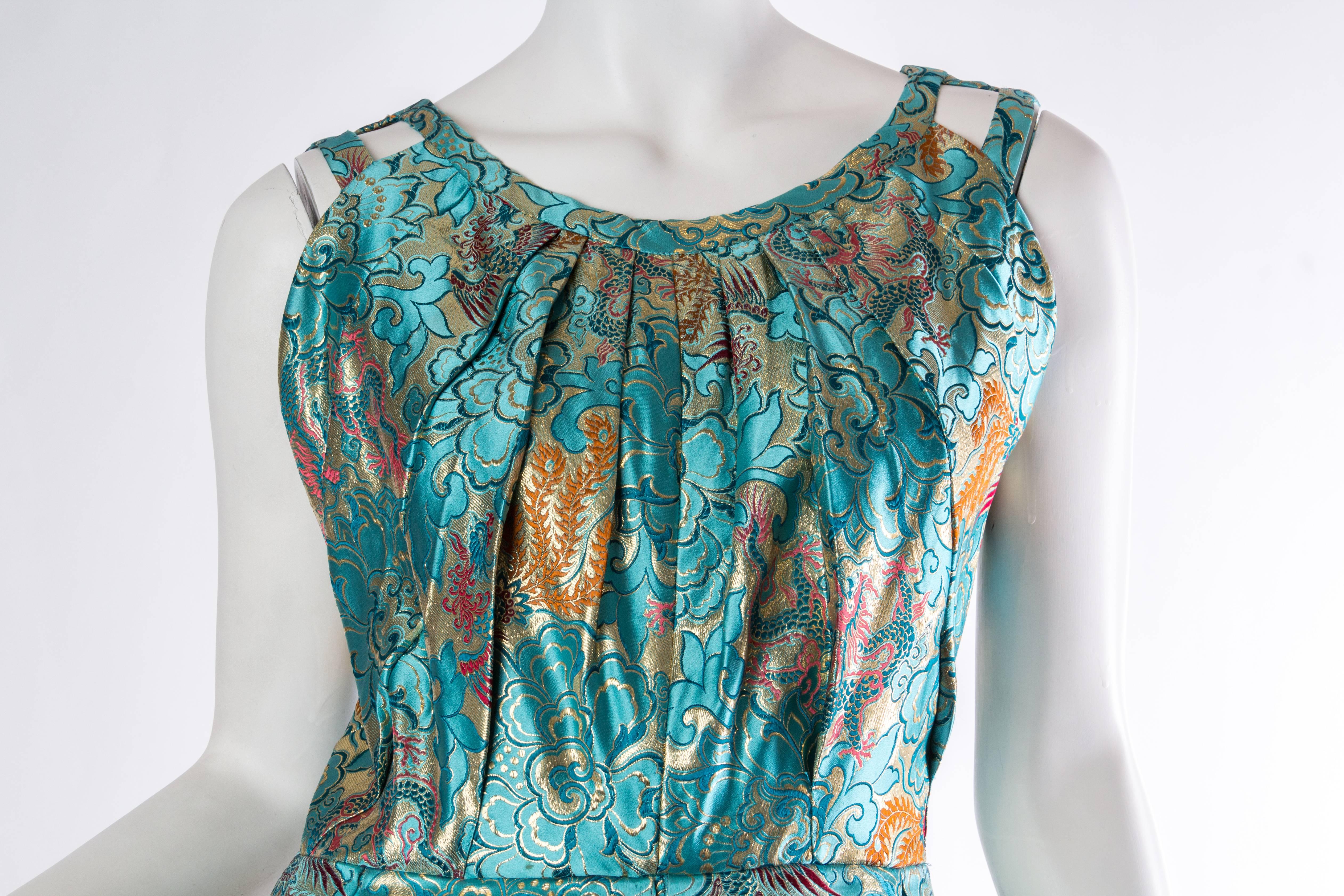 MORPHEW COLLECTION Teal & Gold Asian Dragon And Phoenix Jacquard Reversible Gow 2