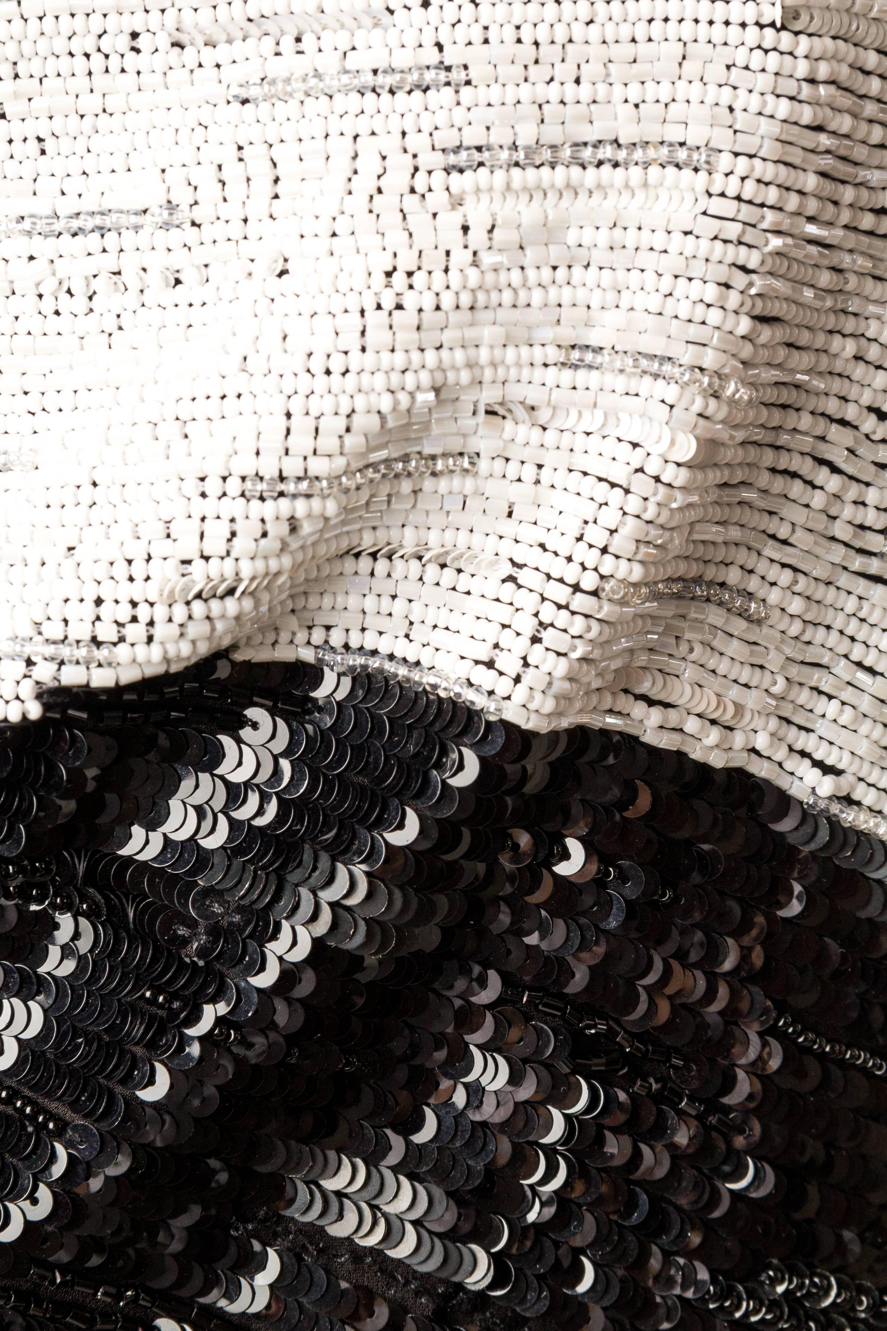 GIORGIO ARMANI - Robe bustier en mousseline de soie noire et blanche entièrement perlée avec bustier en biais, années 1990 en vente 2