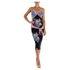 MORPHEW COLLECTION Black Bias Cut 1940S Cold Rayon Floral Sagittarius Dress