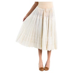 Vintage 1990S White Cotton Drawstring Embroidered Skirt
