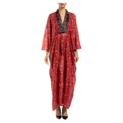 MORPHEW COLLECTION Red & Black Paisley Silk Floral Kaftan Made From Vintage Sari